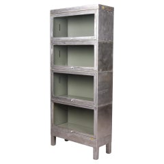 Vintage American World War II Era Industrial Stacked Metal and Glass Bookcase