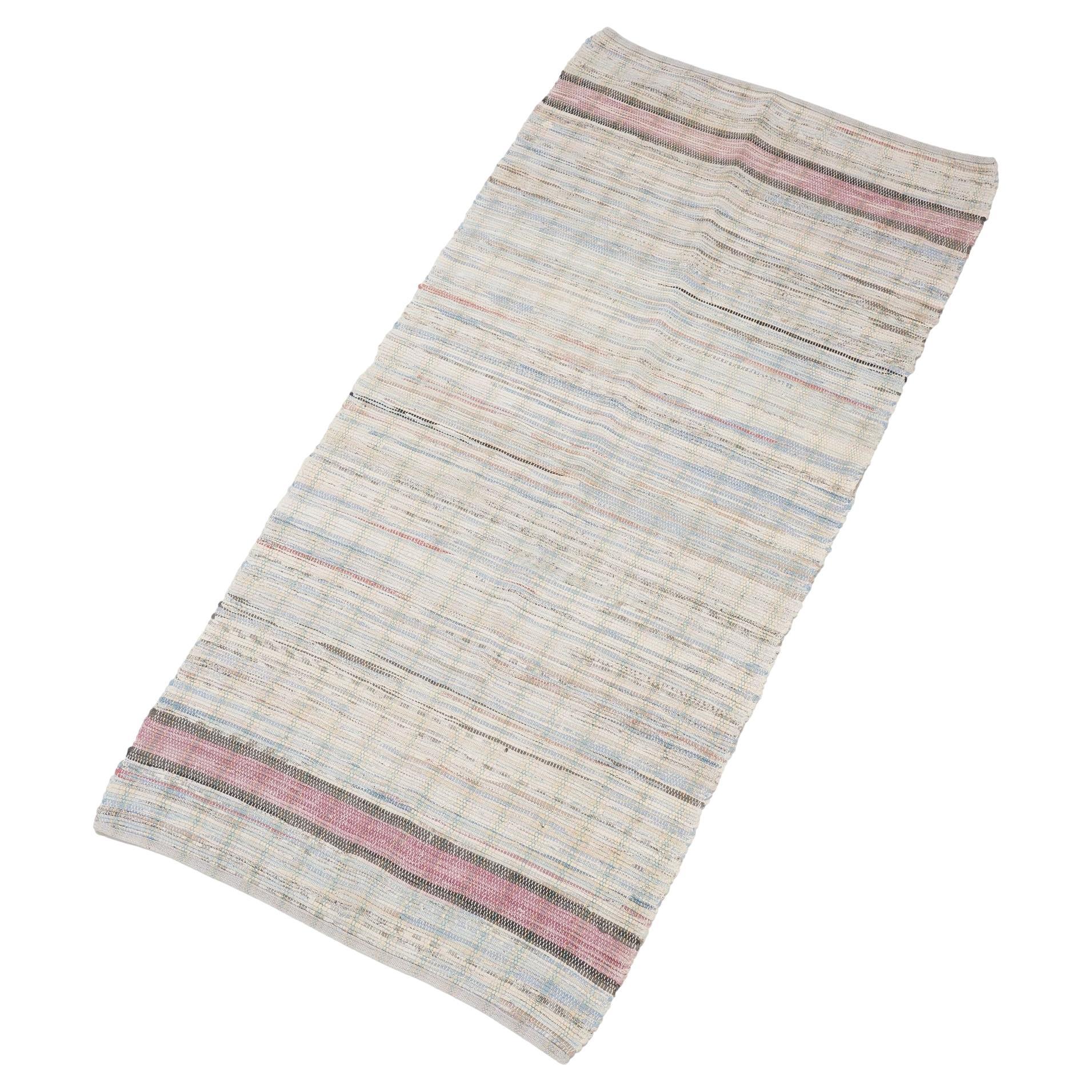 Vintage American woven rag rug runner, c. 1880-1910