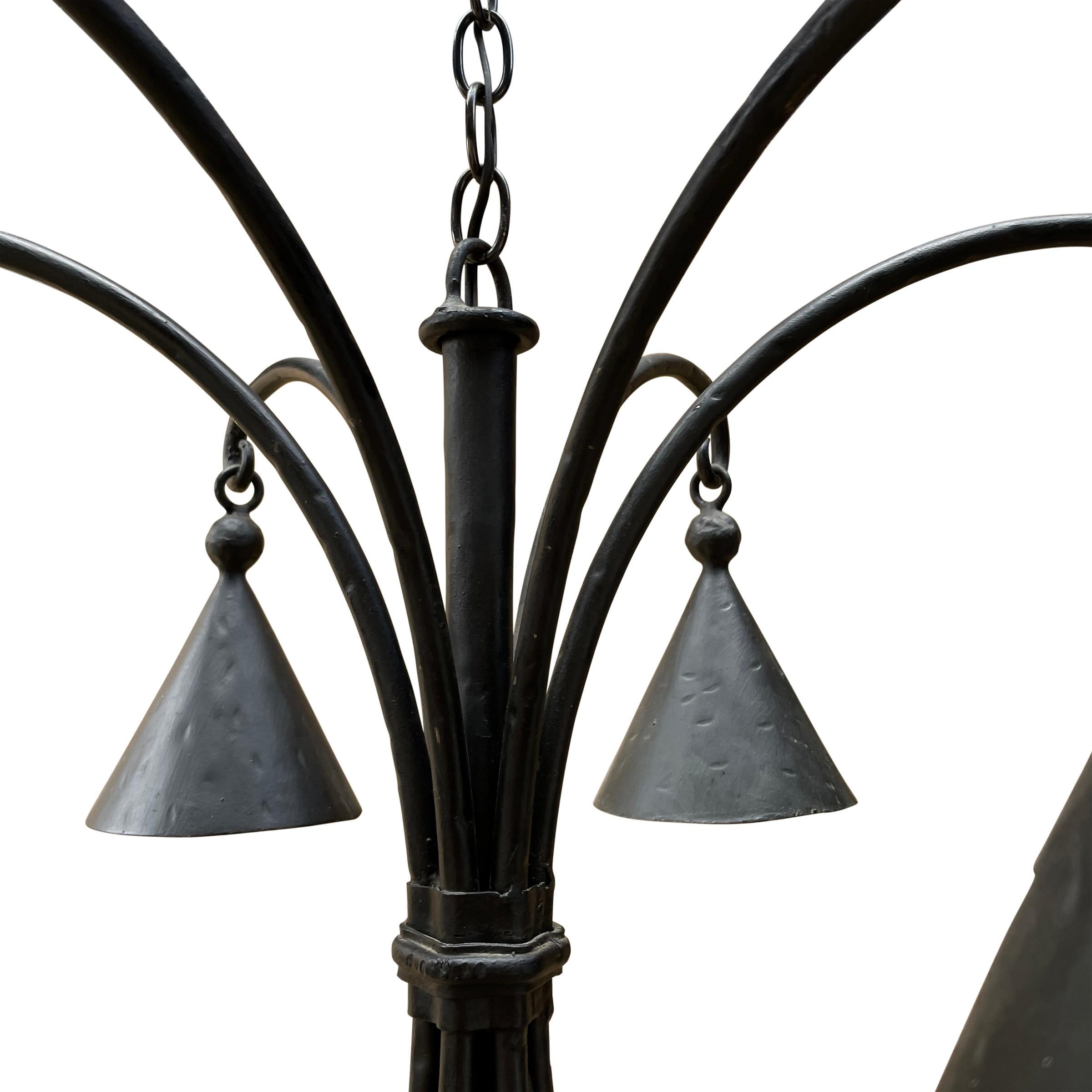 Vintage American Wrought Iron Six-Arm Chandelier 5