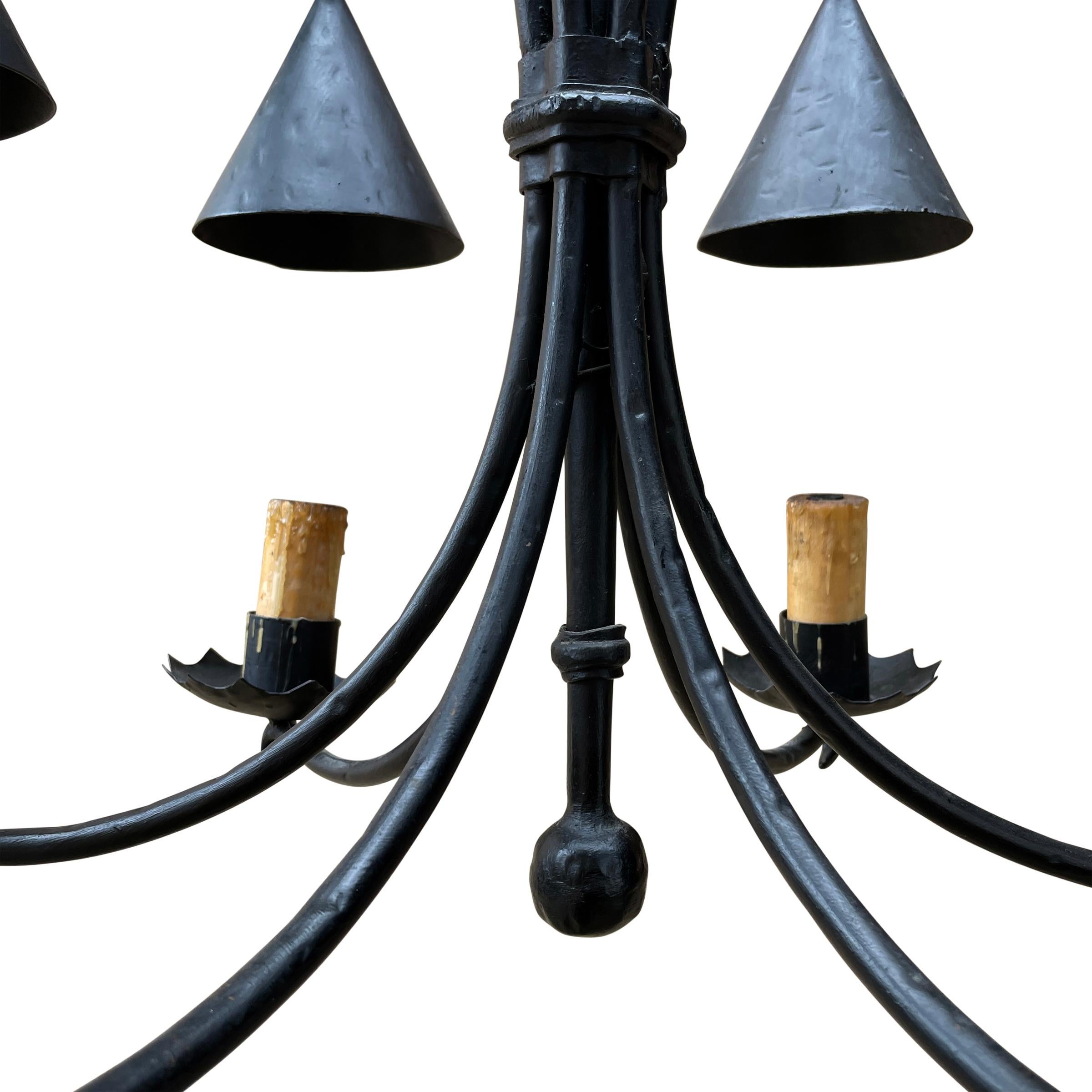 Vintage American Wrought Iron Six-Arm Chandelier 6