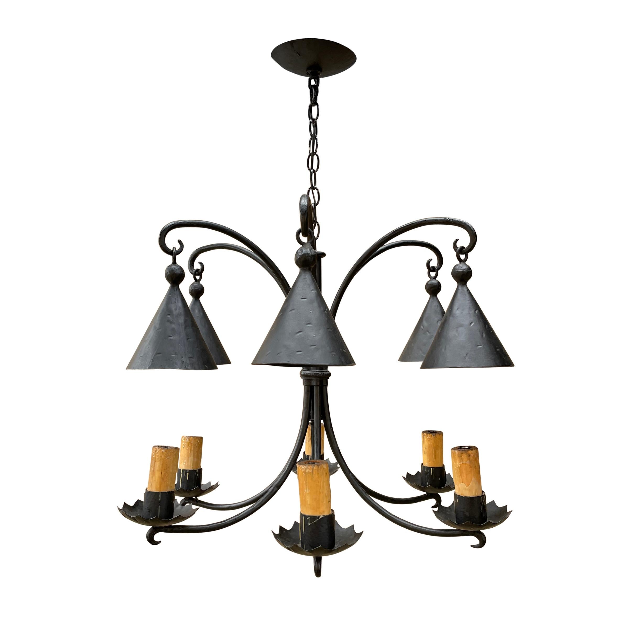 20th Century Vintage American Wrought Iron Six-Arm Chandelier