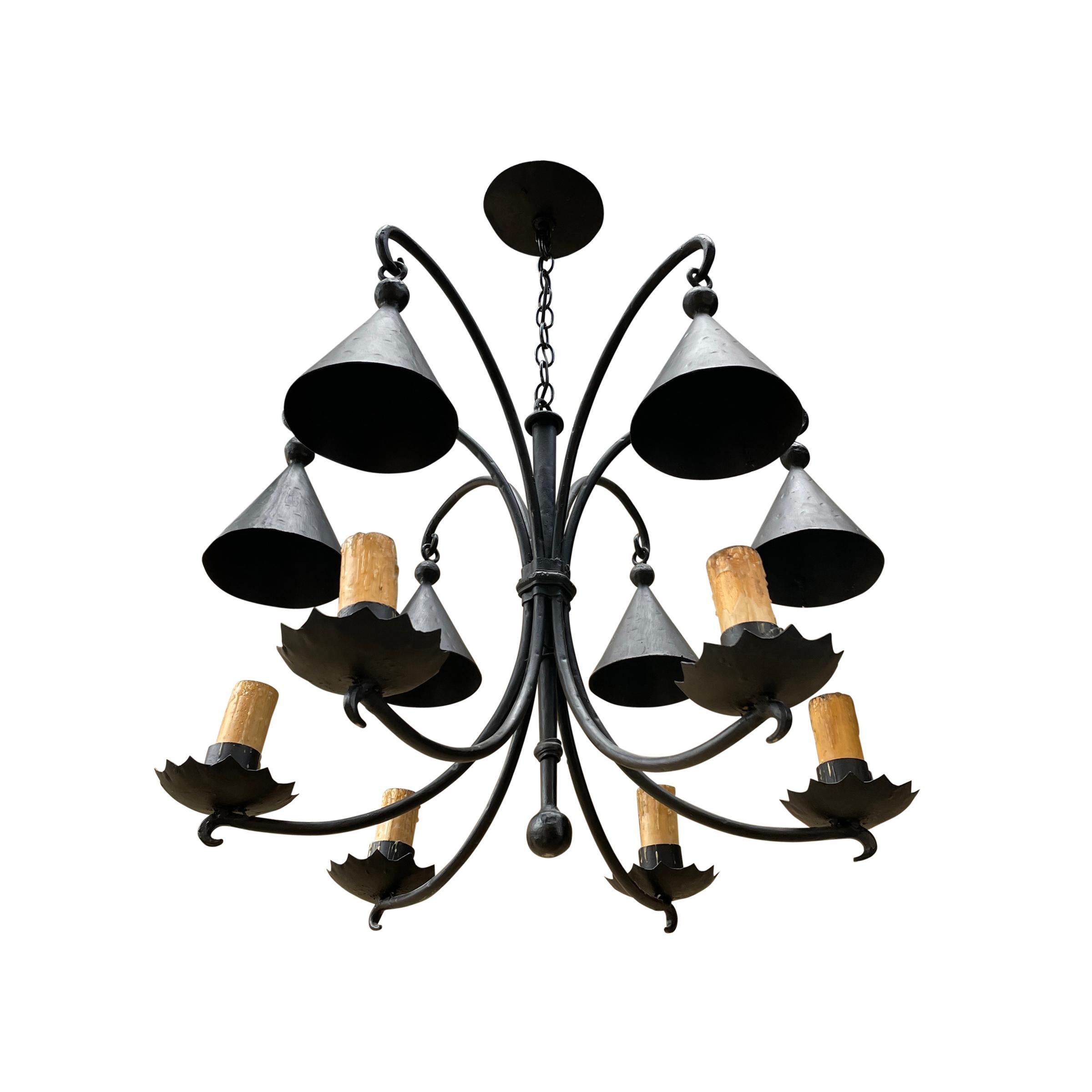 Vintage American Wrought Iron Six-Arm Chandelier 2
