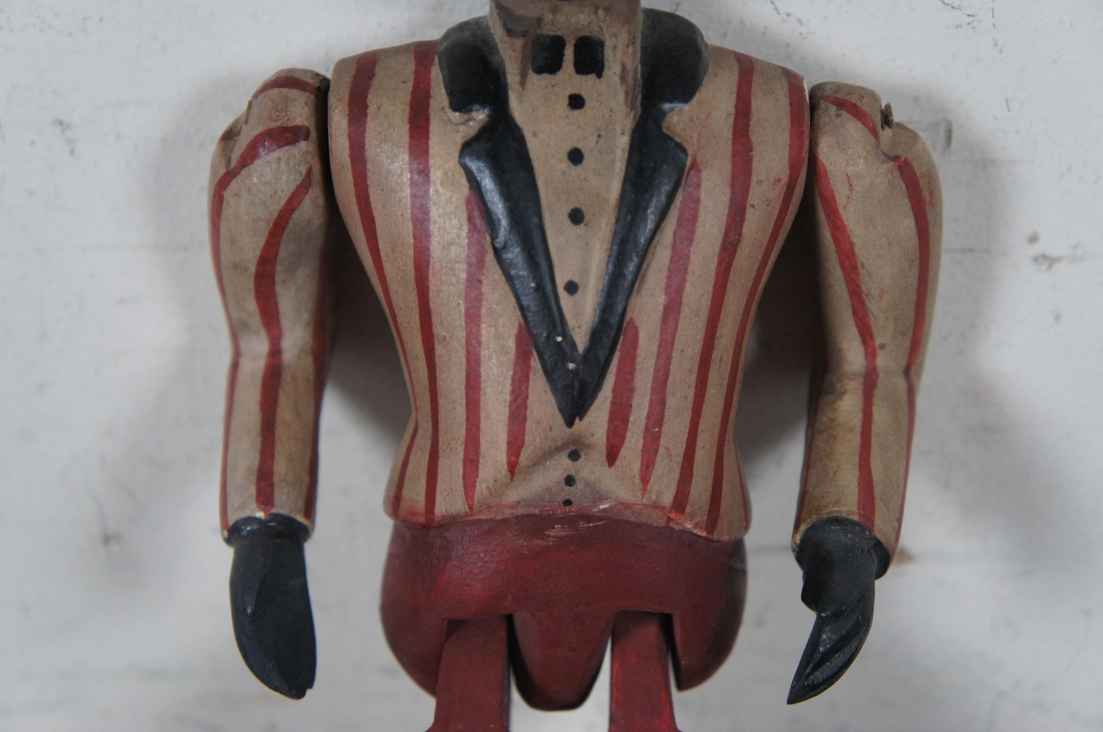 Vintage Americana Folk Art Jointed Wood Puppet Toy Clog Jig Dancer Minstrel 1