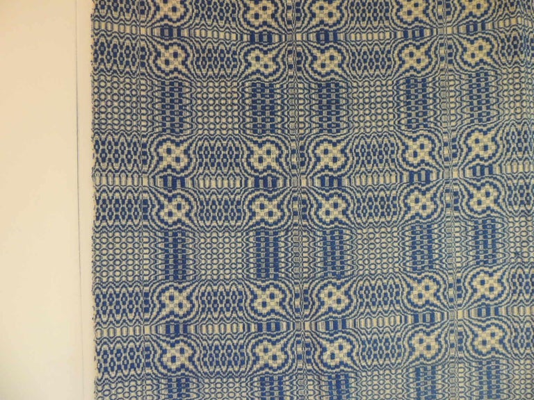 Vintage Americana Style Blue and White Woven Coverlet at 1stDibs