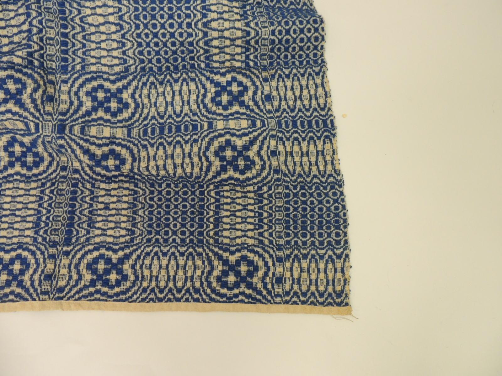 Vintage Americana Style Blue and White Woven Coverlet In Good Condition In Oakland Park, FL