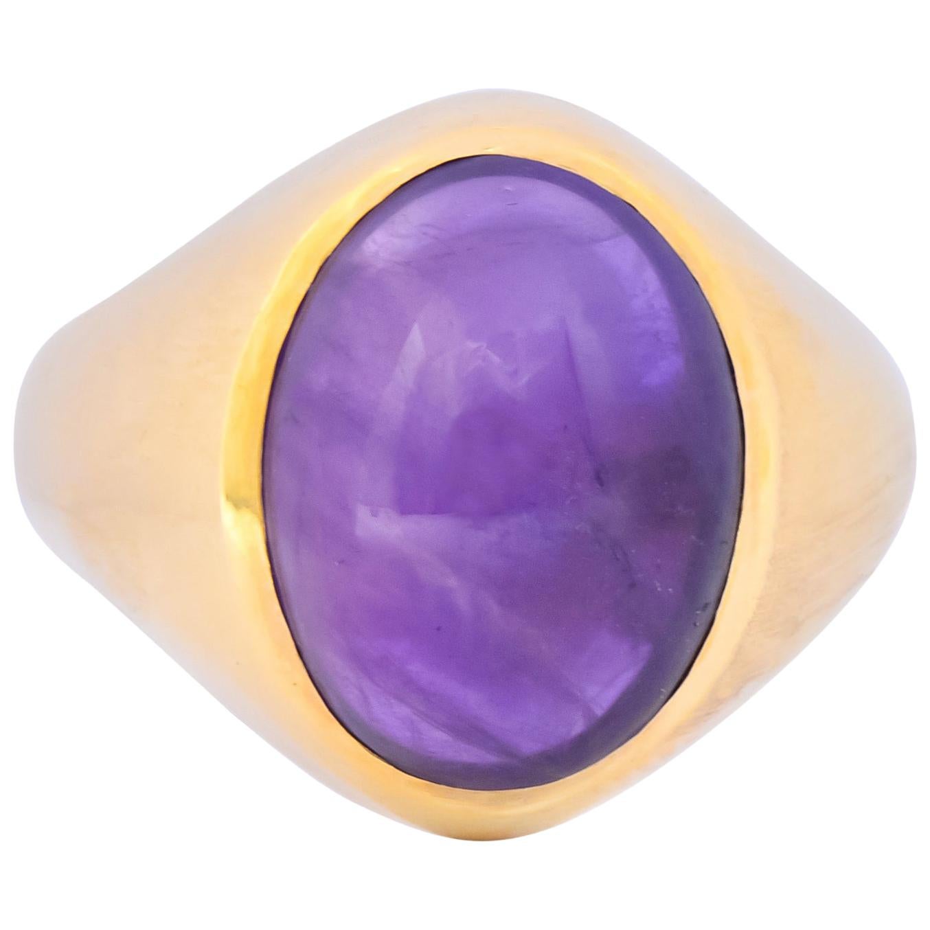 Vintage Amethyst 14 Karat Gold Cabochon Unisex Ring