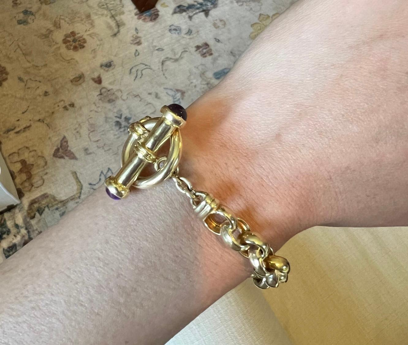 Women's or Men's Vintage Amethyst 14 Karat Yellow Gold Toggle Bracelet