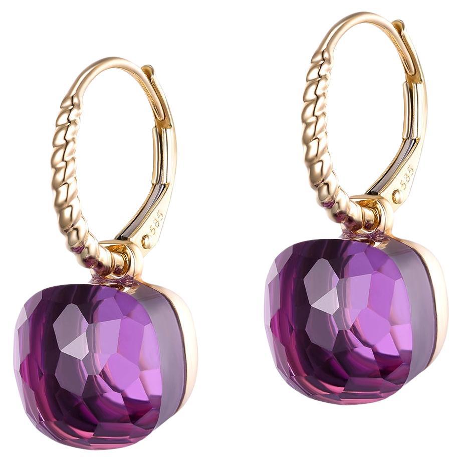 Cushion Cut Vintage Amethyst 14.32Ct Earrings in 14 Karat Yellow Gold For Sale