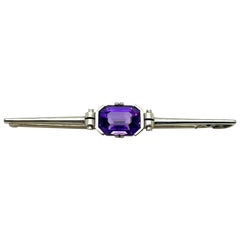 Spilla a barretta d'epoca in oro bianco 18 carati con ametista