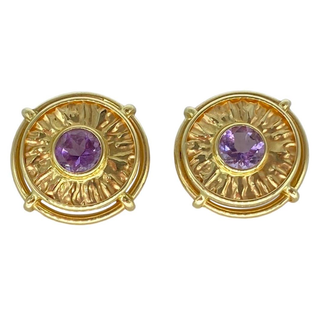 Vintage Amethyst 2.00 Total Carat Weight Round Italian Earrings 14k