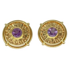 Vintage Amethyst 2.00 Total Carat Weight Round Italian Earrings 14k