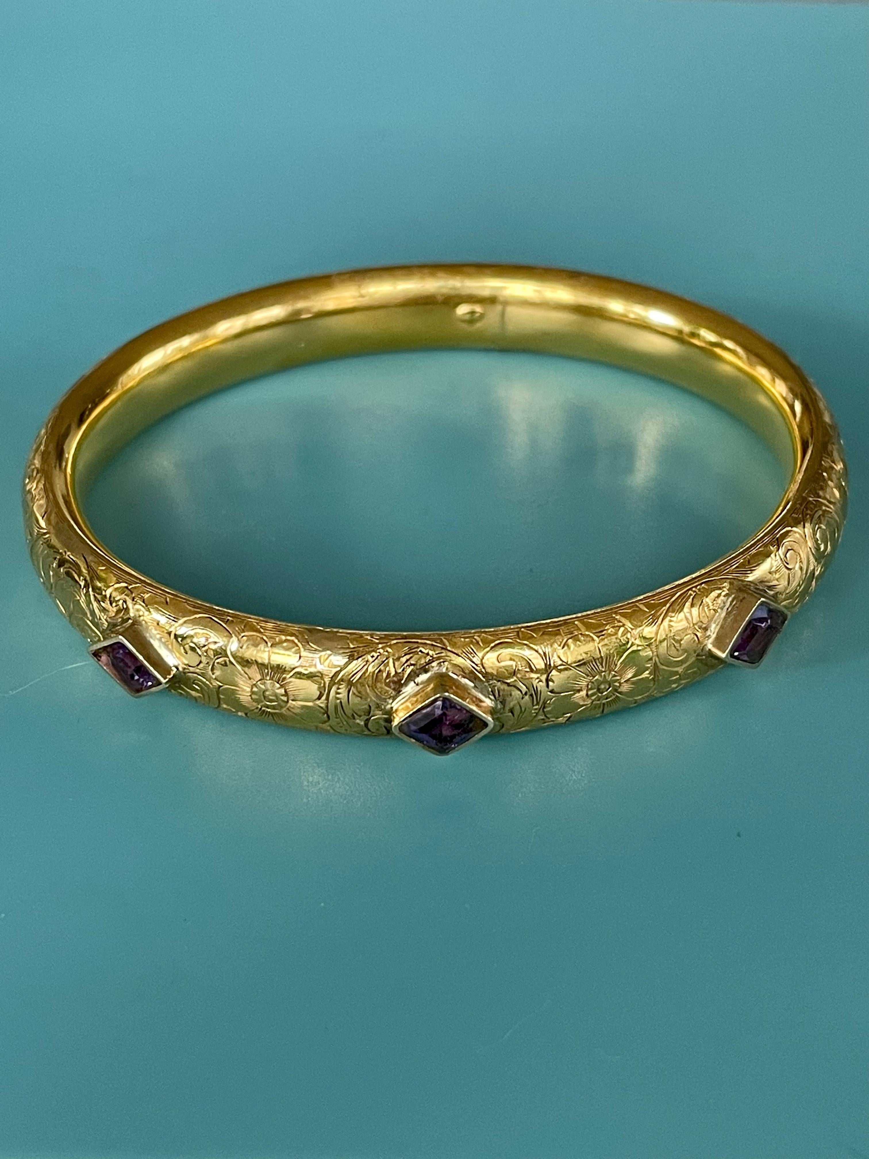 Vintage Amethyst and 14 Karat Yellow Gold Bangle Bracelet  In Good Condition In St. Louis Park, MN