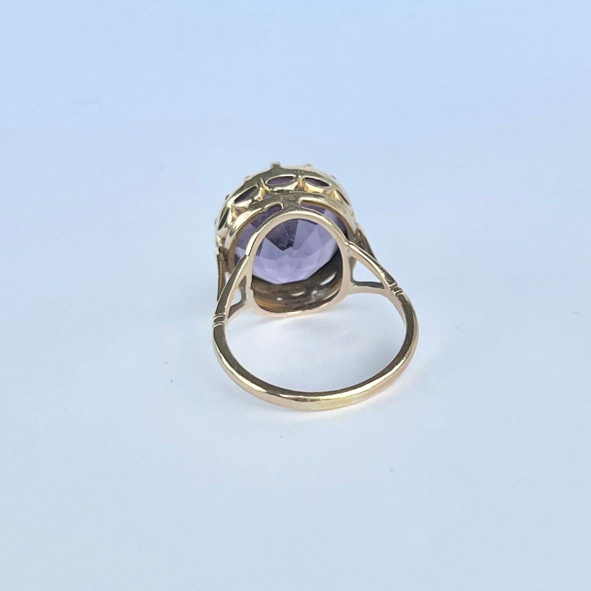 Anello da cocktail d'epoca in ametista e oro 15 carati In condizioni buone in vendita a Chipping Campden, GB