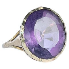 Anello da cocktail d'epoca in ametista e oro 15 carati