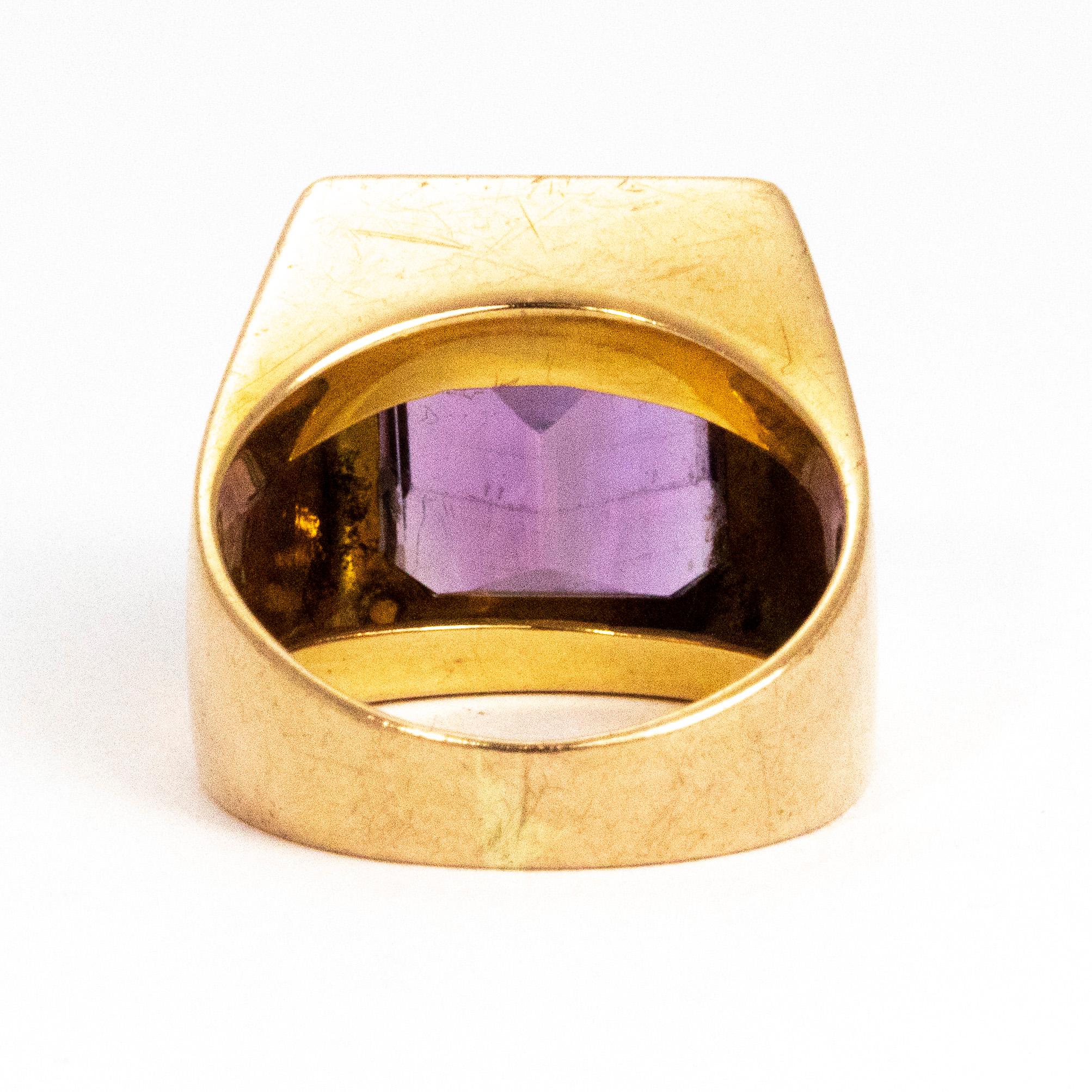 Modern Vintage Amethyst and 18 Carat Gold Signet Ring