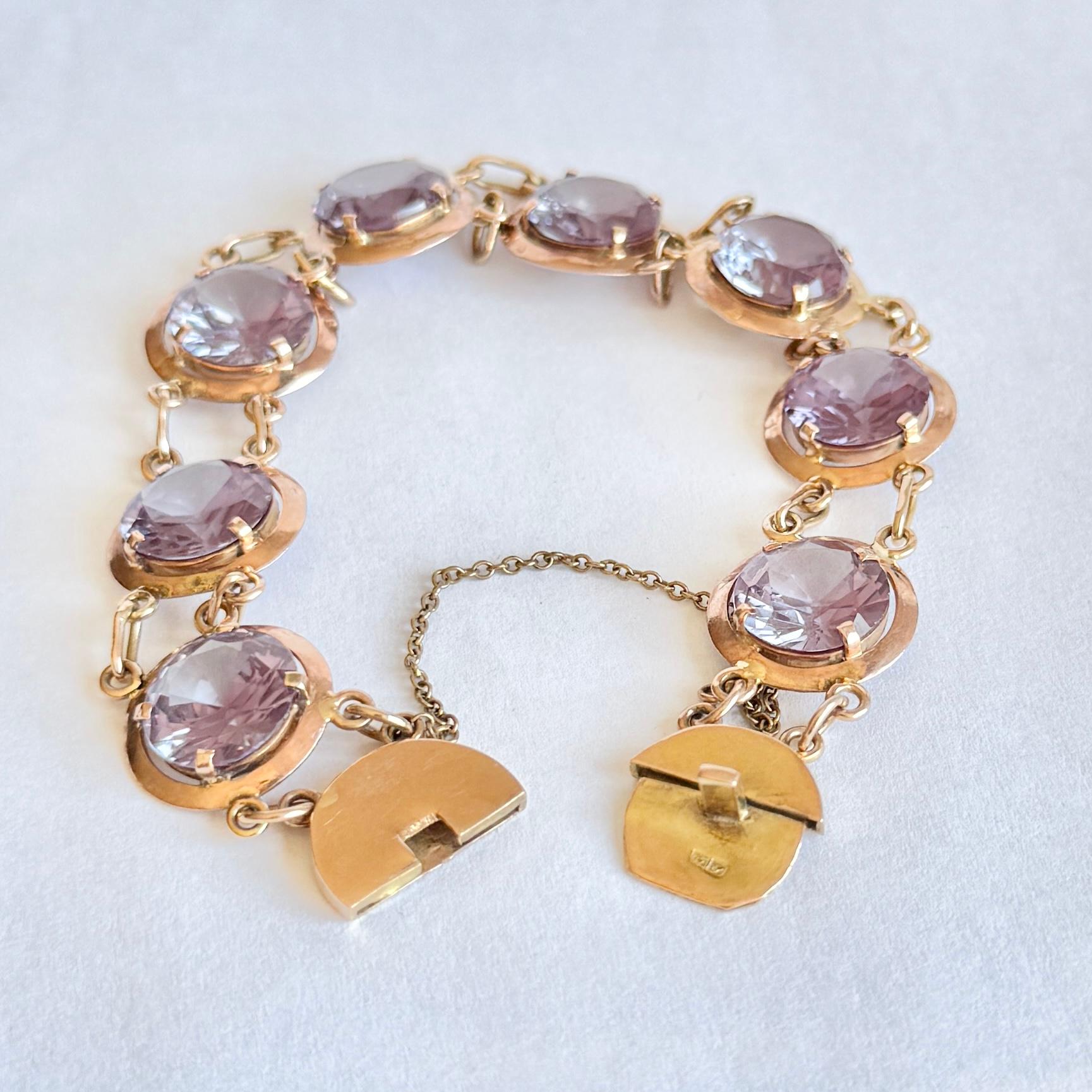 Oval Cut Vintage Amethyst and 9 Carat Gold Bracelet For Sale