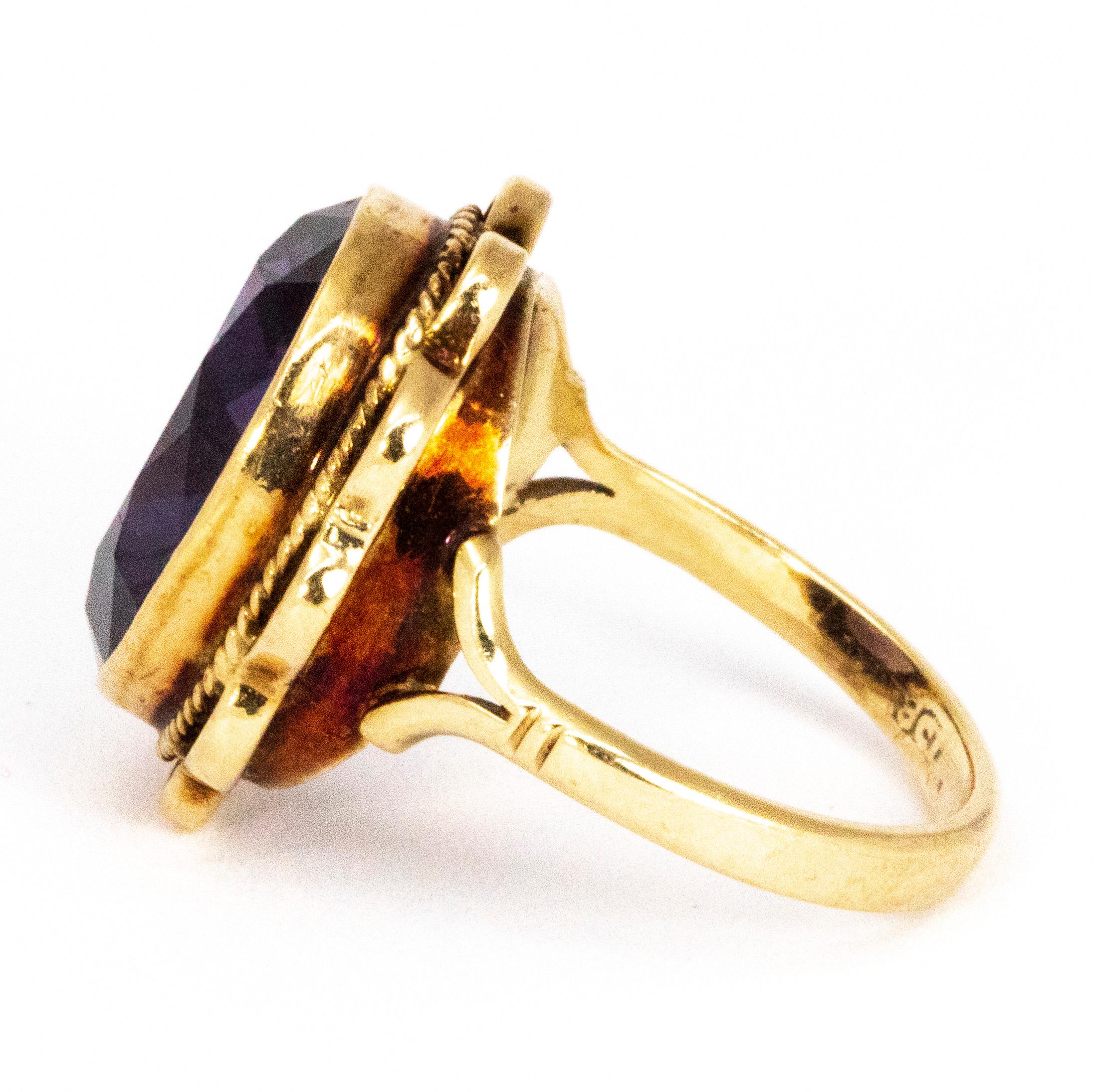 Modern Vintage Amethyst and 9 Carat Gold Cocktail Ring