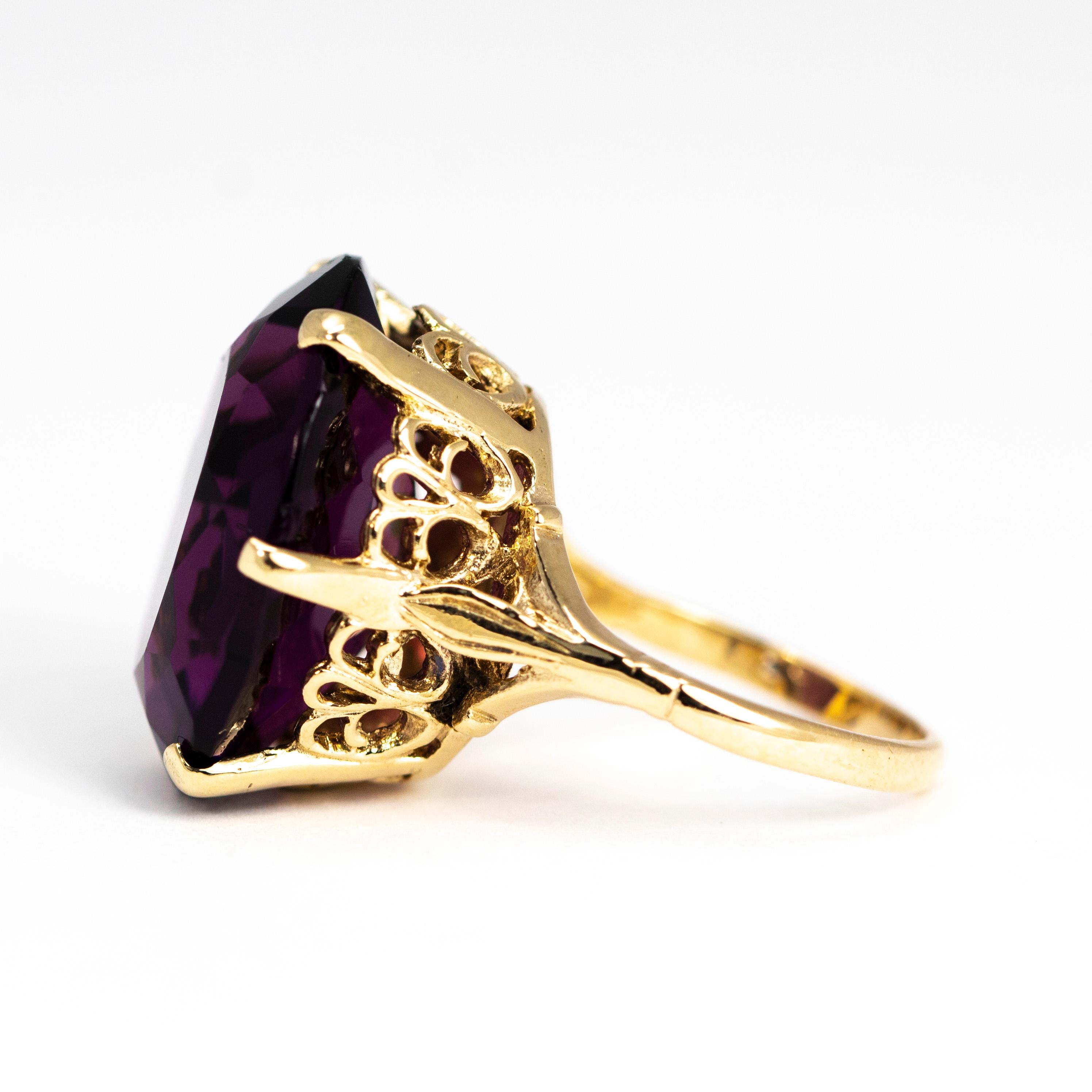 Modern Vintage Amethyst and 9 Carat Gold Cocktail Ring