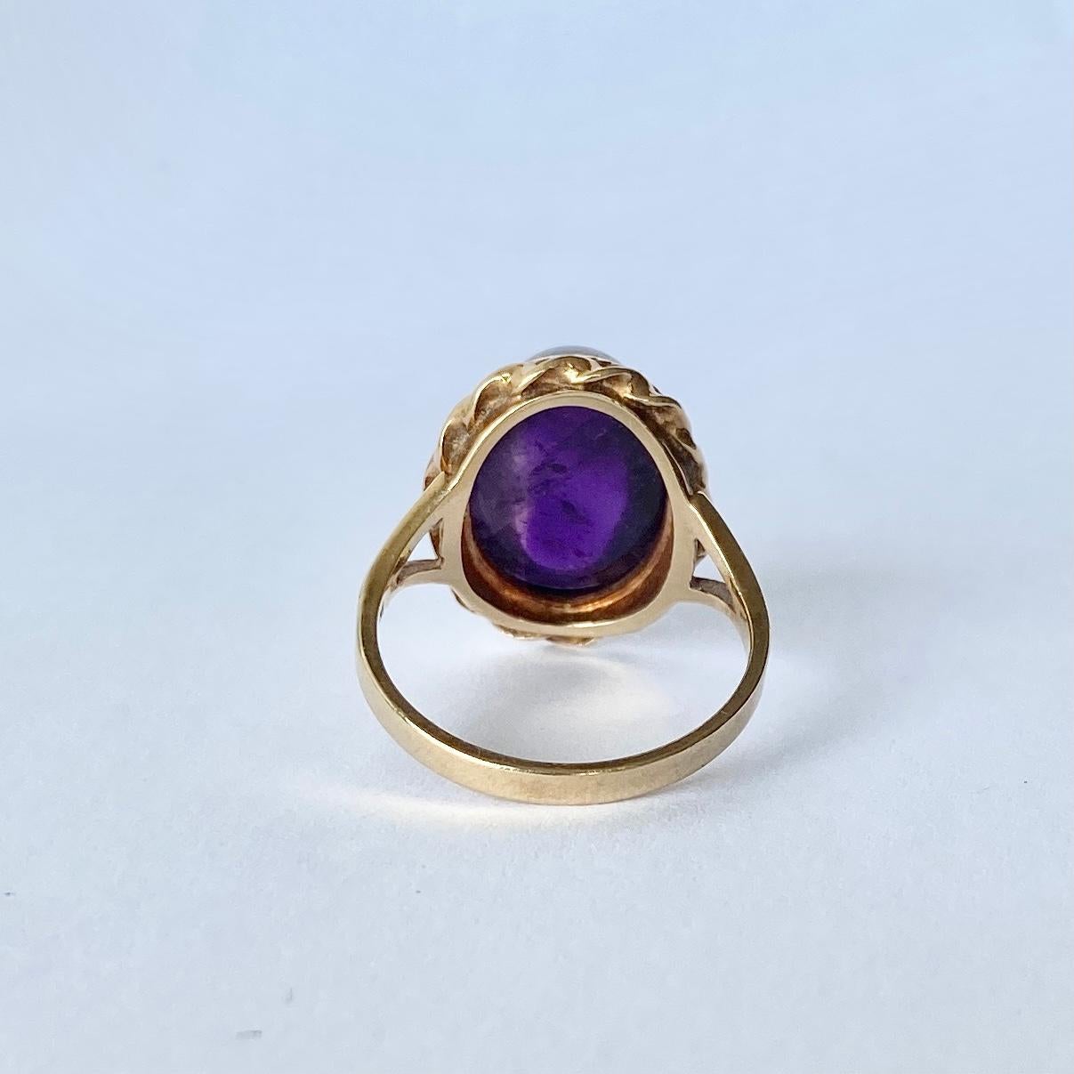 Modern Vintage Amethyst and 9 Carat Gold Cocktail Ring