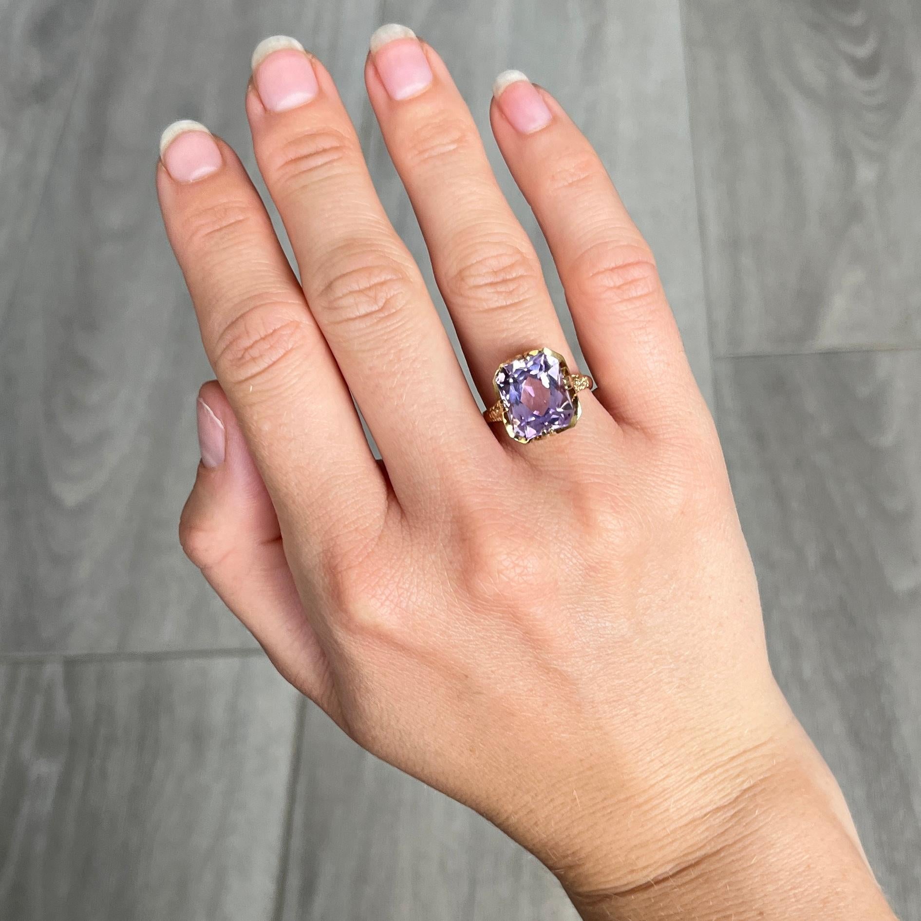 Emerald Cut Vintage Amethyst and 9 Carat Gold Cocktail Ring