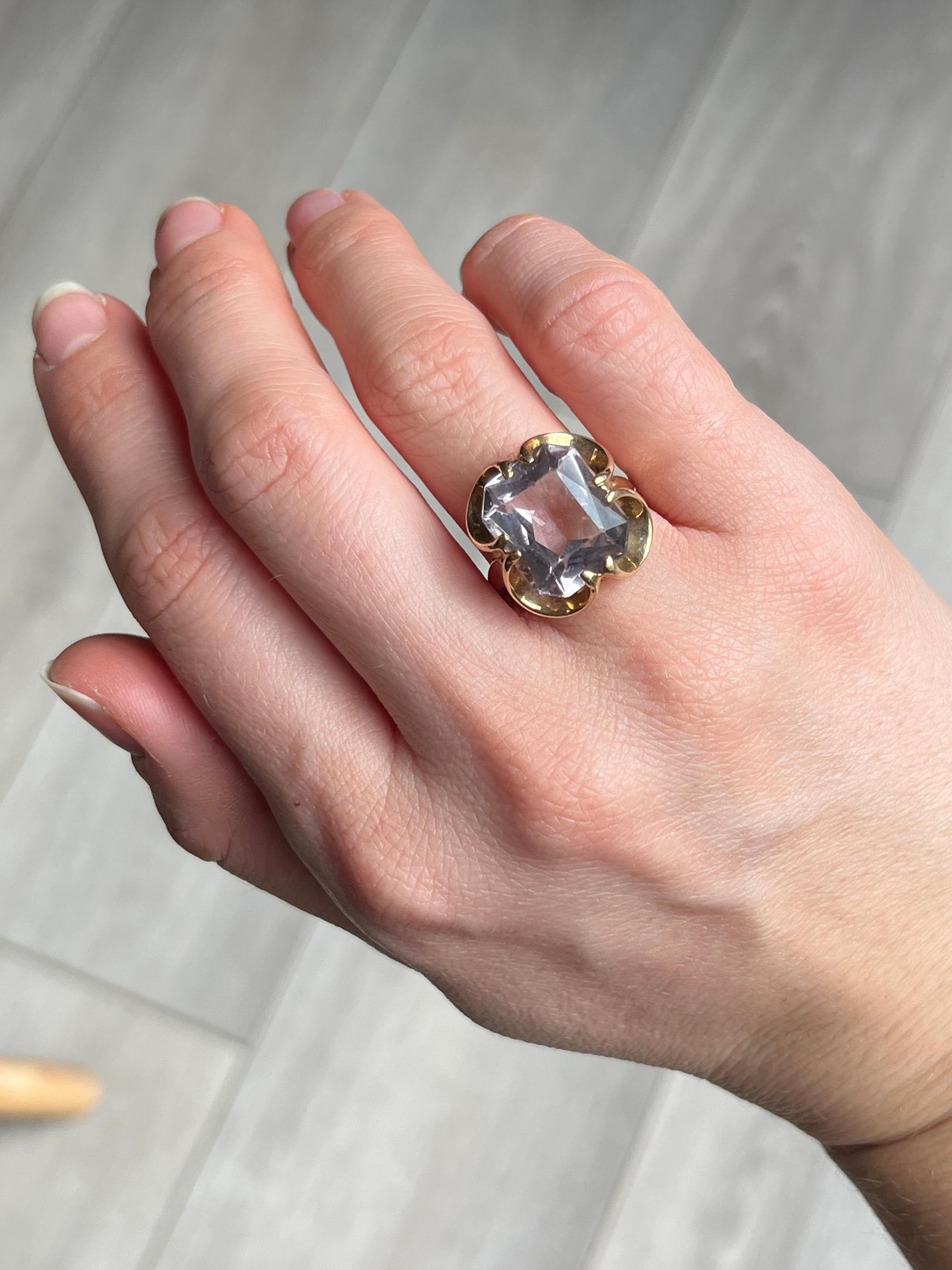 Emerald Cut Vintage Amethyst and 9 Carat Gold Cocktail Ring For Sale