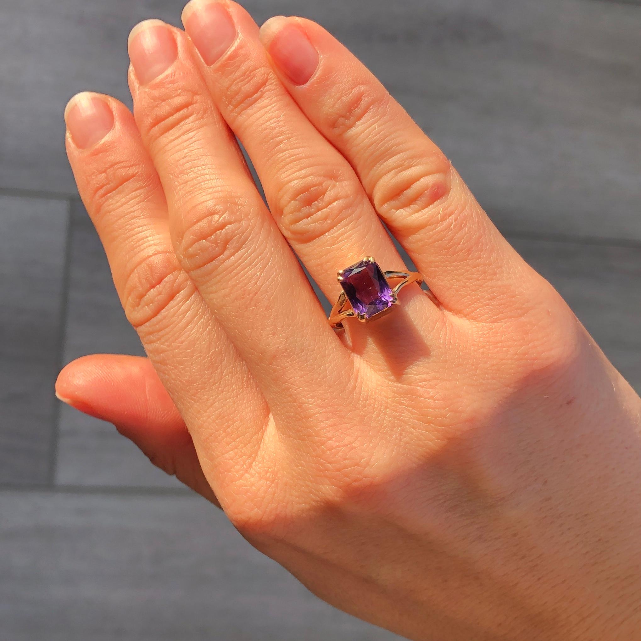 Modern Vintage Amethyst and 9 Carat Gold Cocktail Ring