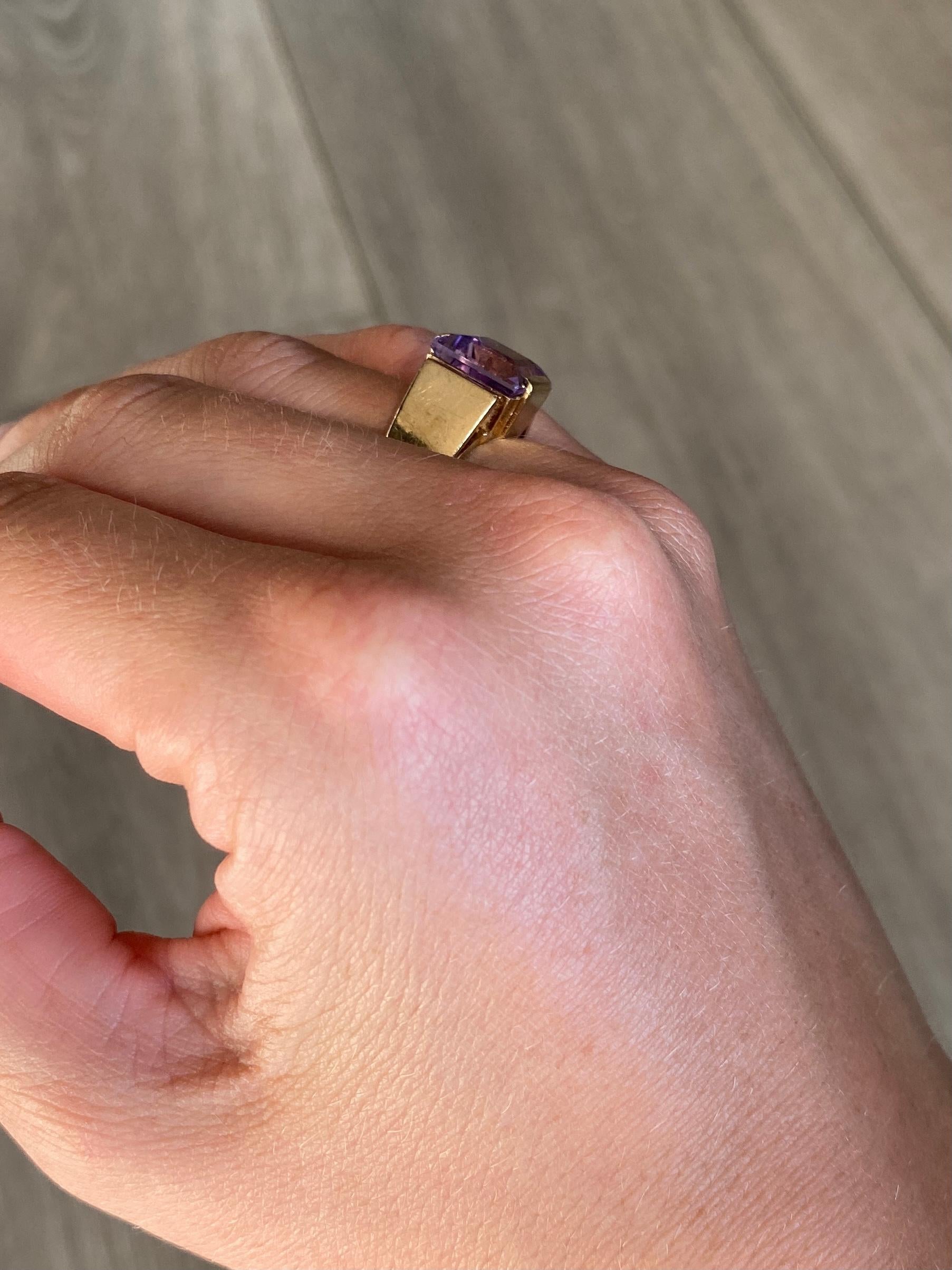 Square Cut Vintage Amethyst and 9 Carat Gold Cocktail Ring