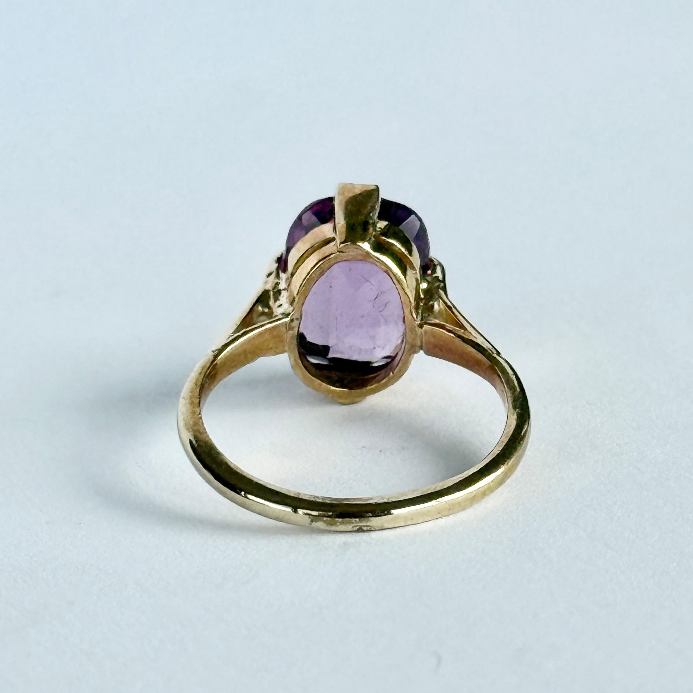 Anillo de cóctel vintage de amatista y oro de 9 quilates en Bueno estado para la venta en Chipping Campden, GB