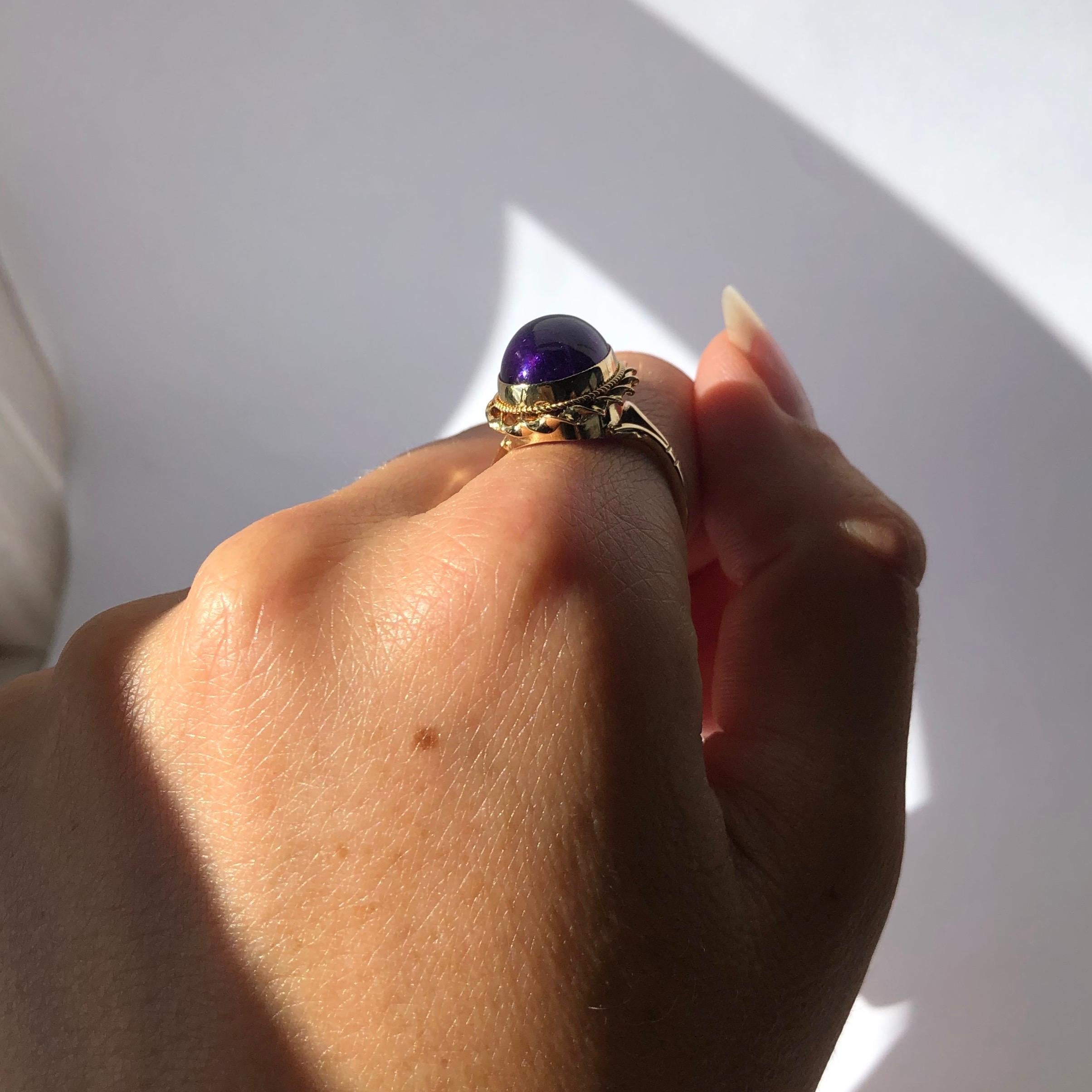Modern Vintage Amethyst and 9 Carat Gold Cocktail Ring For Sale