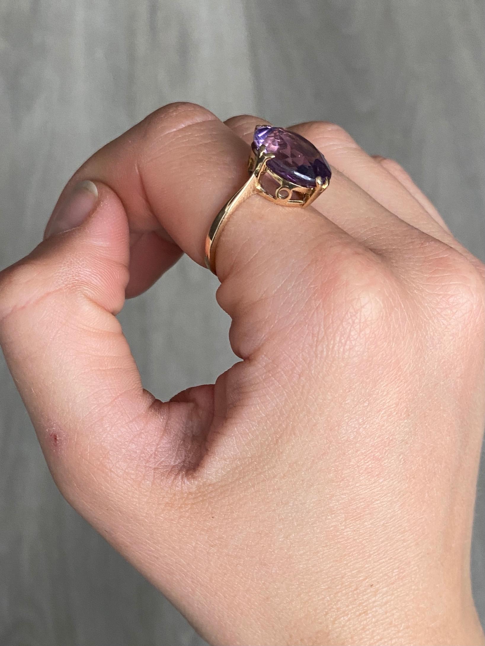 Women's Vintage Amethyst and 9 Carat Gold Cocktail Ring