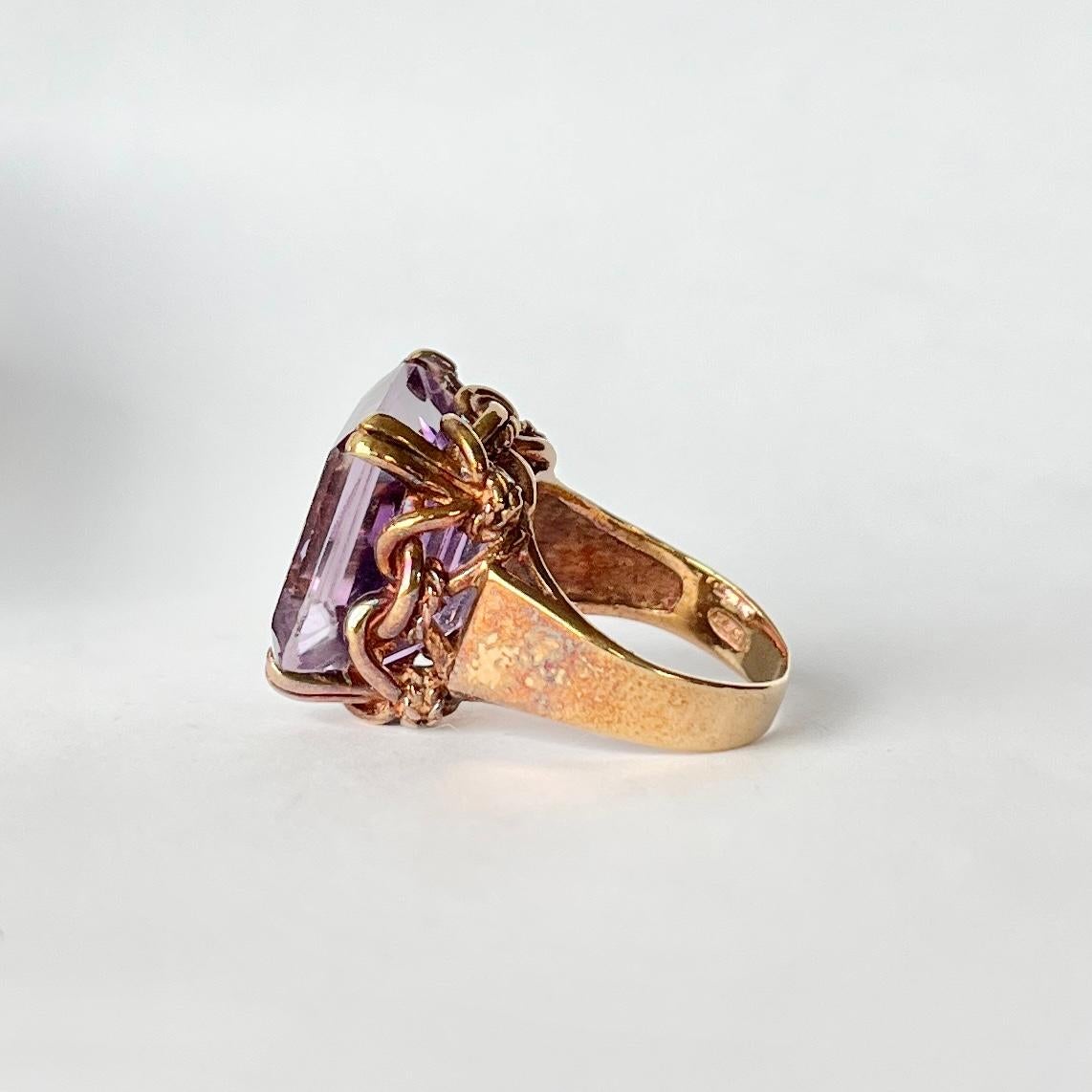 Vintage-Cocktailring mit Amethyst und 9 Karat Gold 1