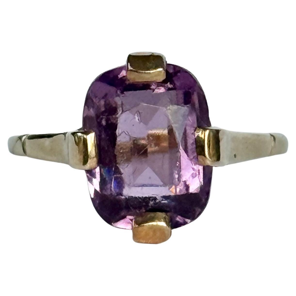 Anillo de cóctel vintage de amatista y oro de 9 quilates en venta