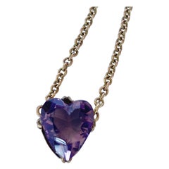 Vintage Amethyst and 9 Carat Gold Heart Pendant Necklace