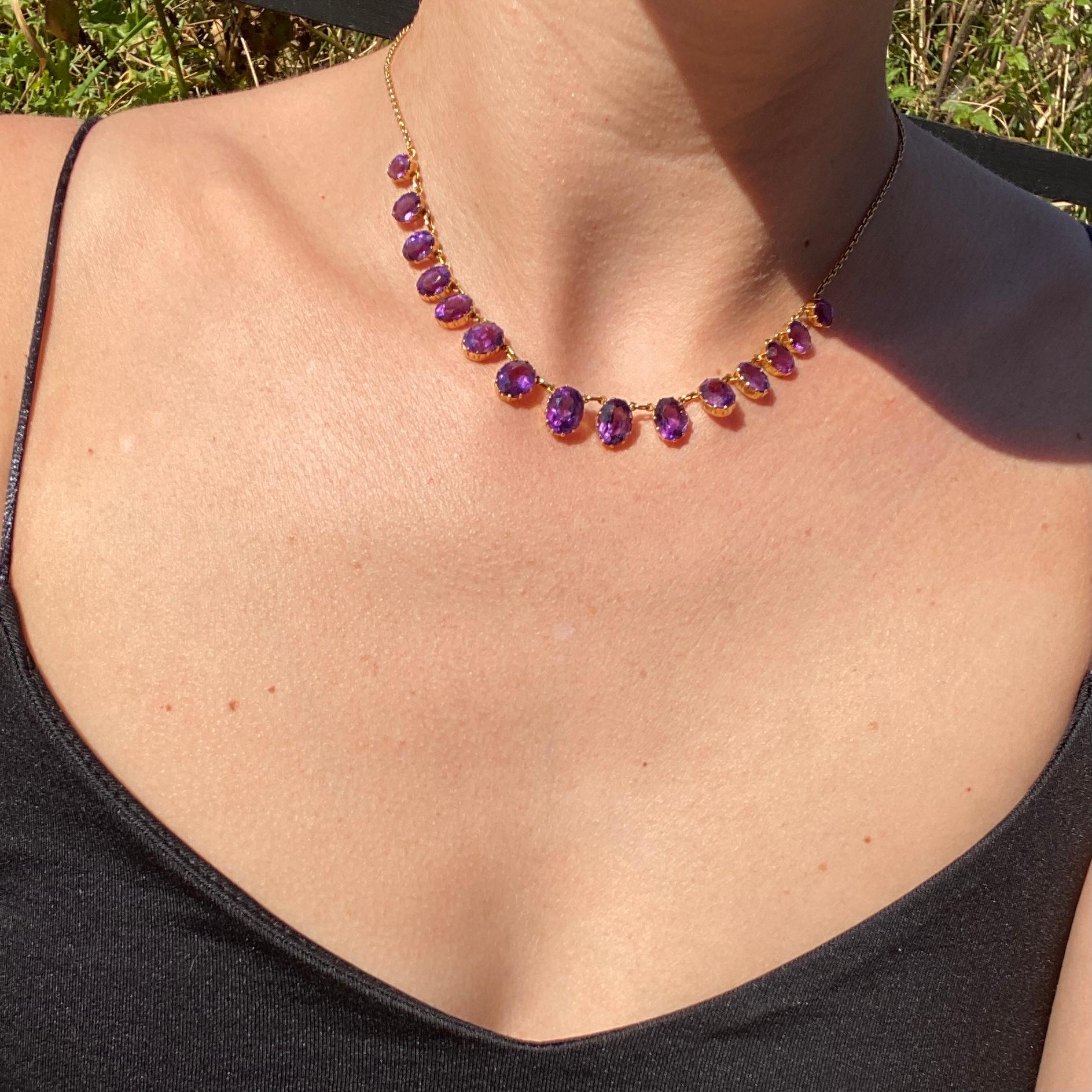 Oval Cut Vintage Amethyst and 15 Carat Gold Necklace