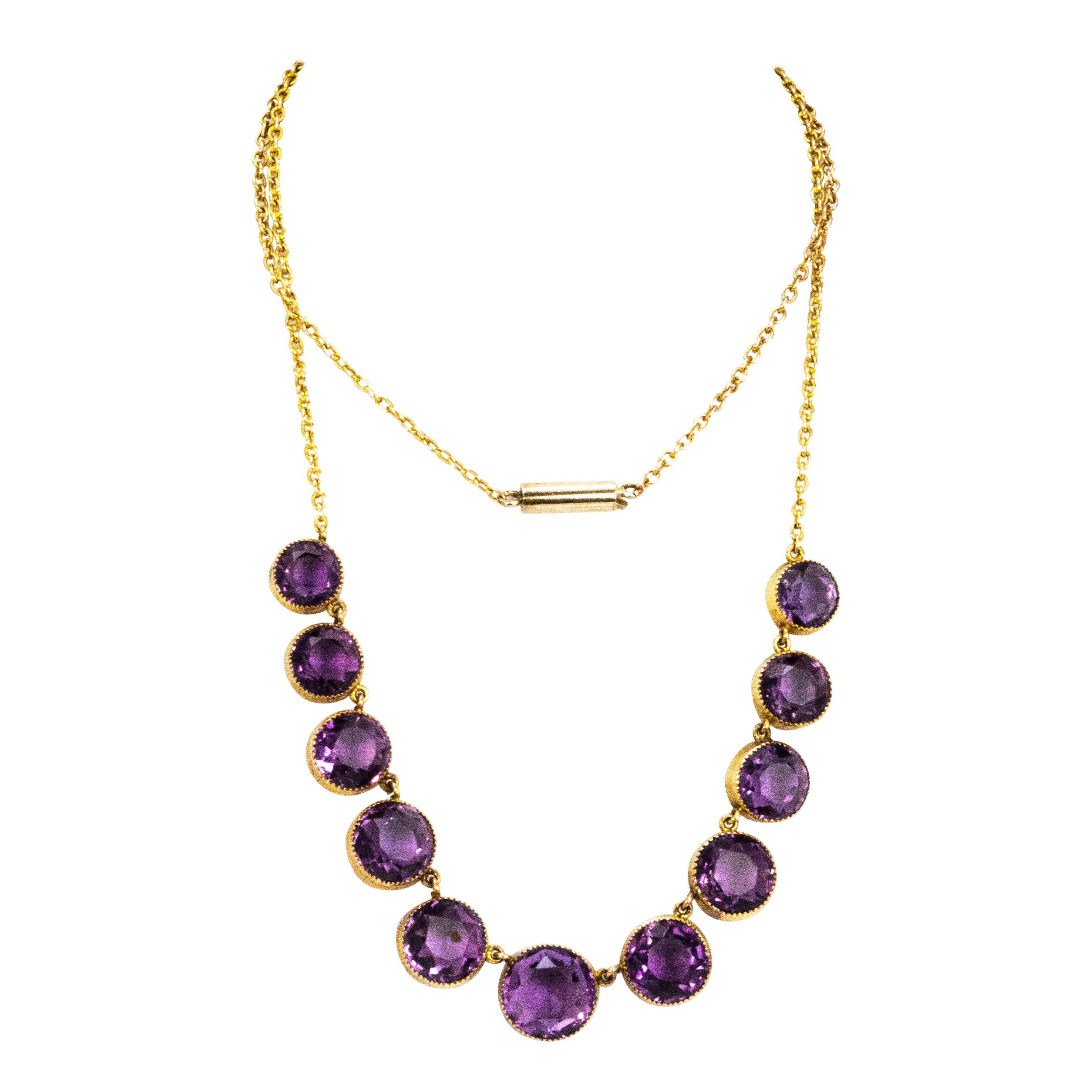 Vintage Amethyst and 9 Carat Gold Riviere