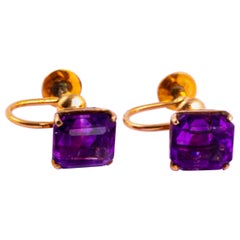 Vintage Amethyst and 9 Carat Gold Screw Back Earrings