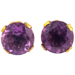 Vintage Amethyst and 9 Carat Gold Stud Earrings