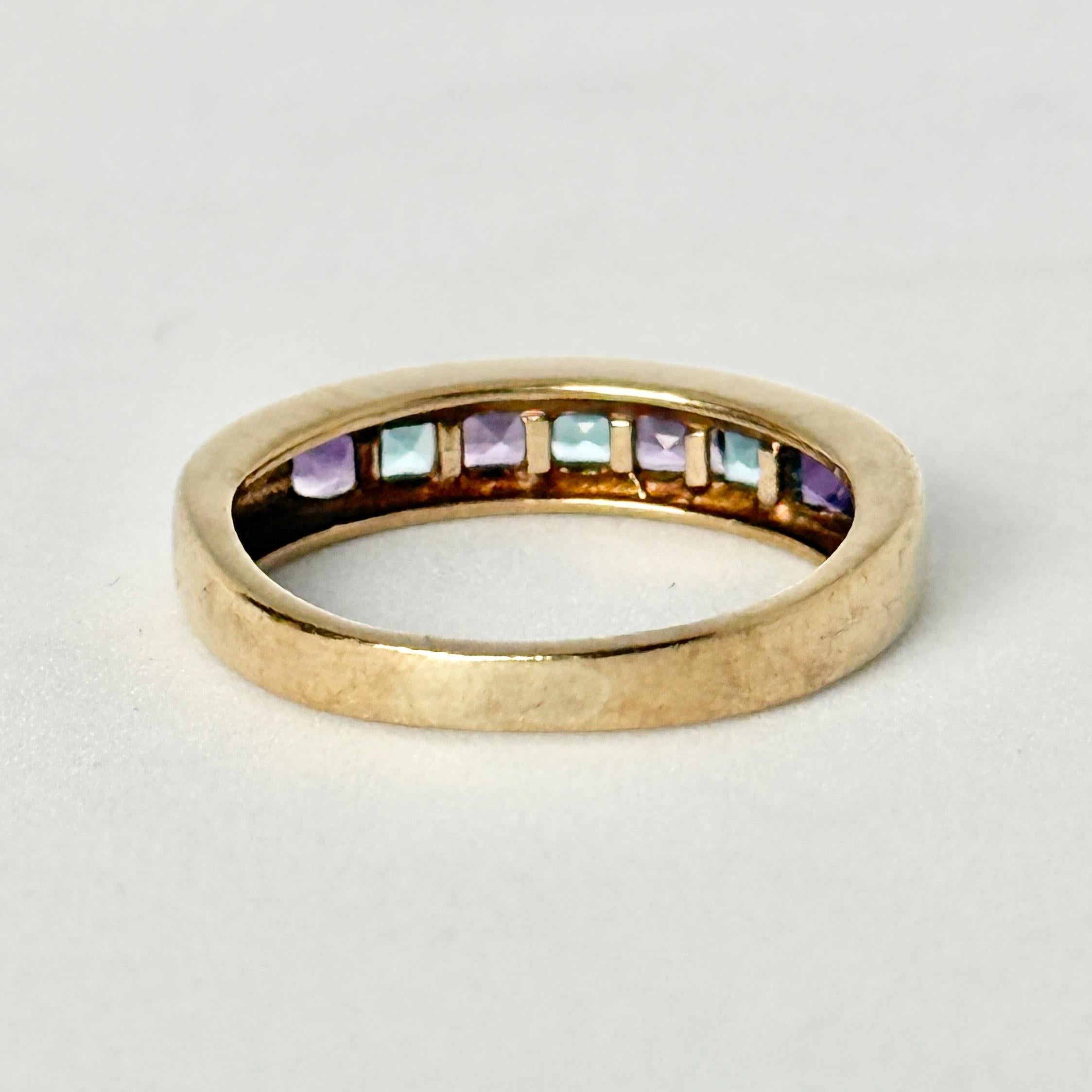 Vintage Amethyst und Aquamarin 9 Karat Gold Ring für Damen oder Herren im Angebot