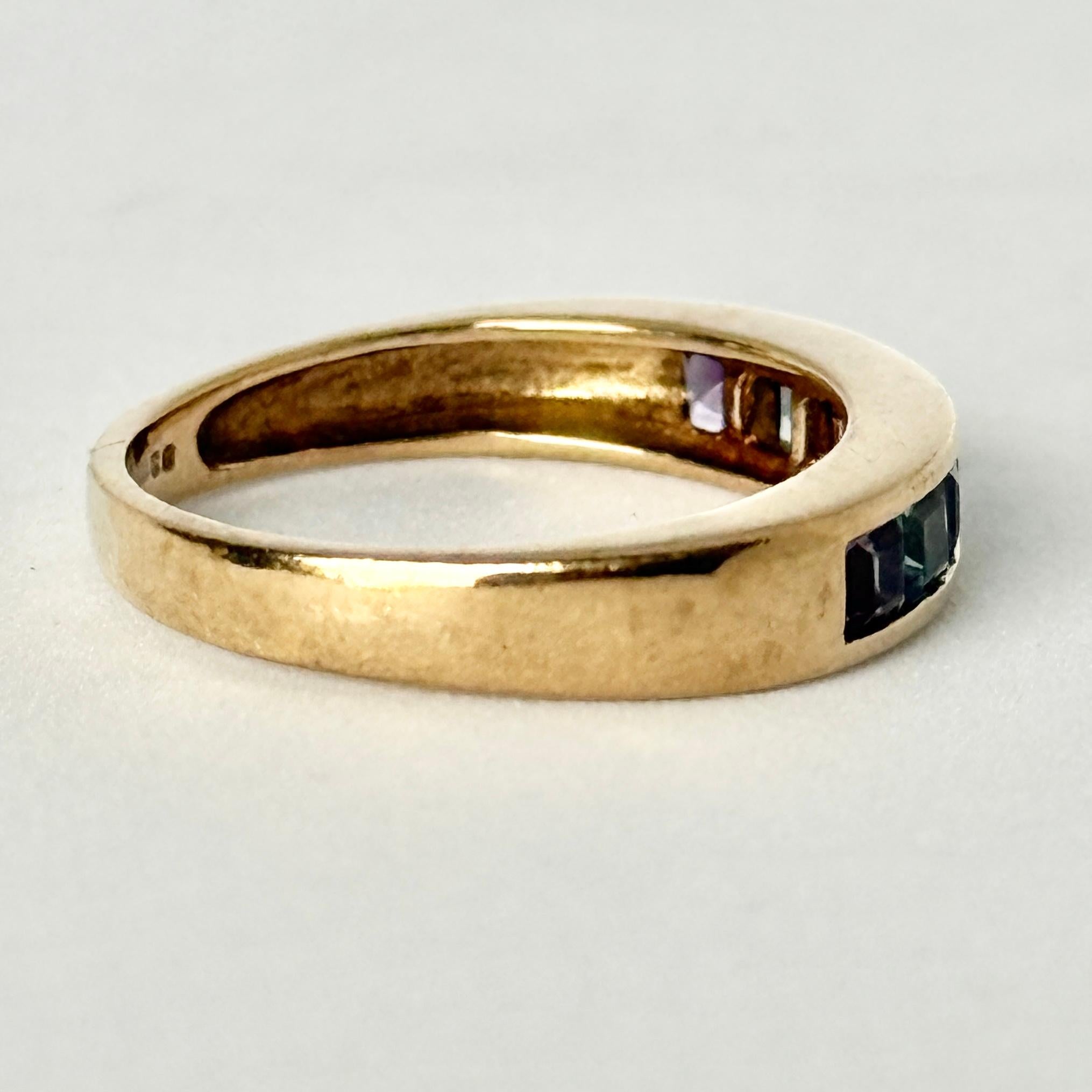 Vintage Amethyst und Aquamarin 9 Karat Gold Ring im Angebot 1