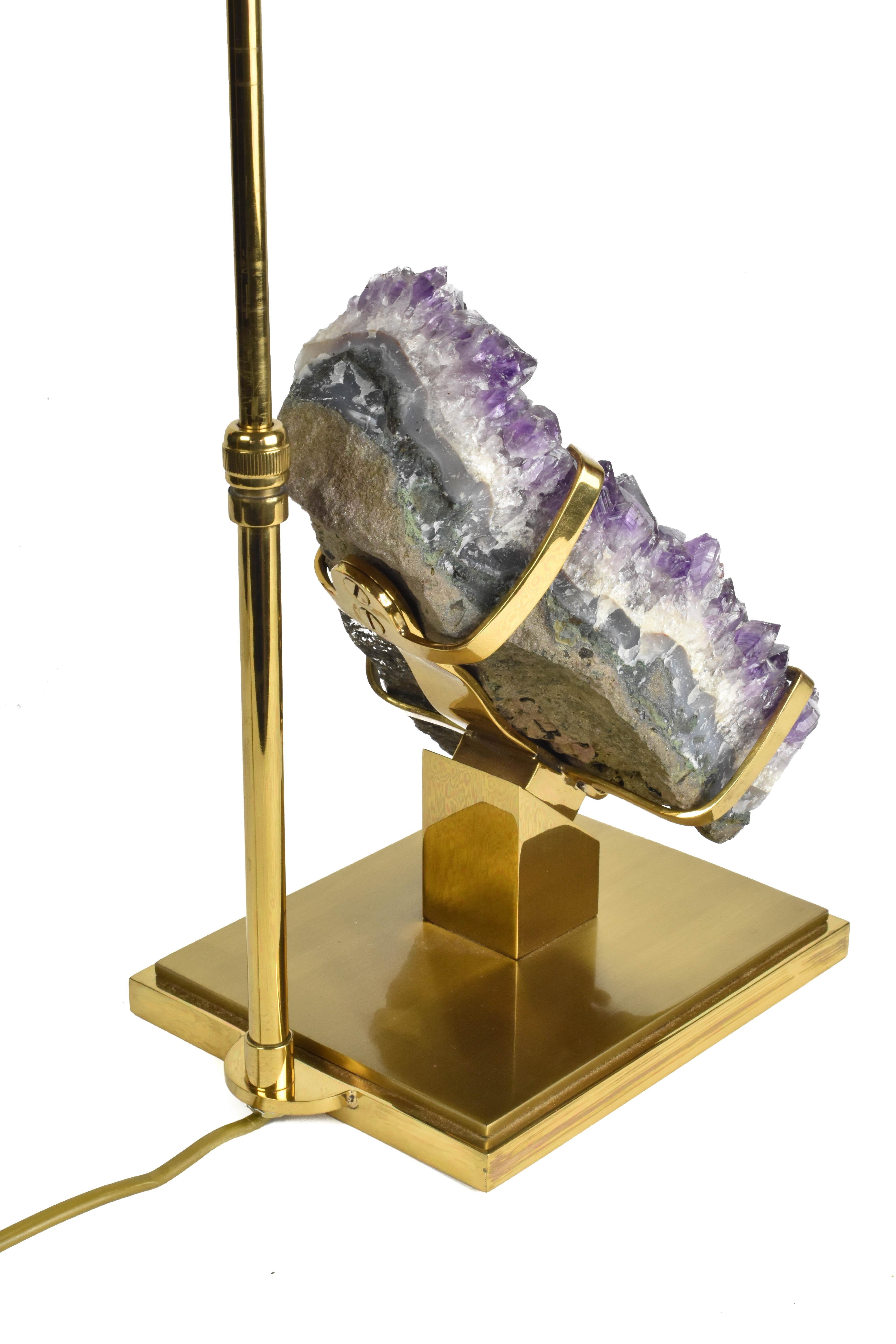 FINAL SALE Vintage Amethyst & Brass Lamp Attr. to Willy Daro, Mid-Century Modern In Good Condition For Sale In Amsterdam, NL