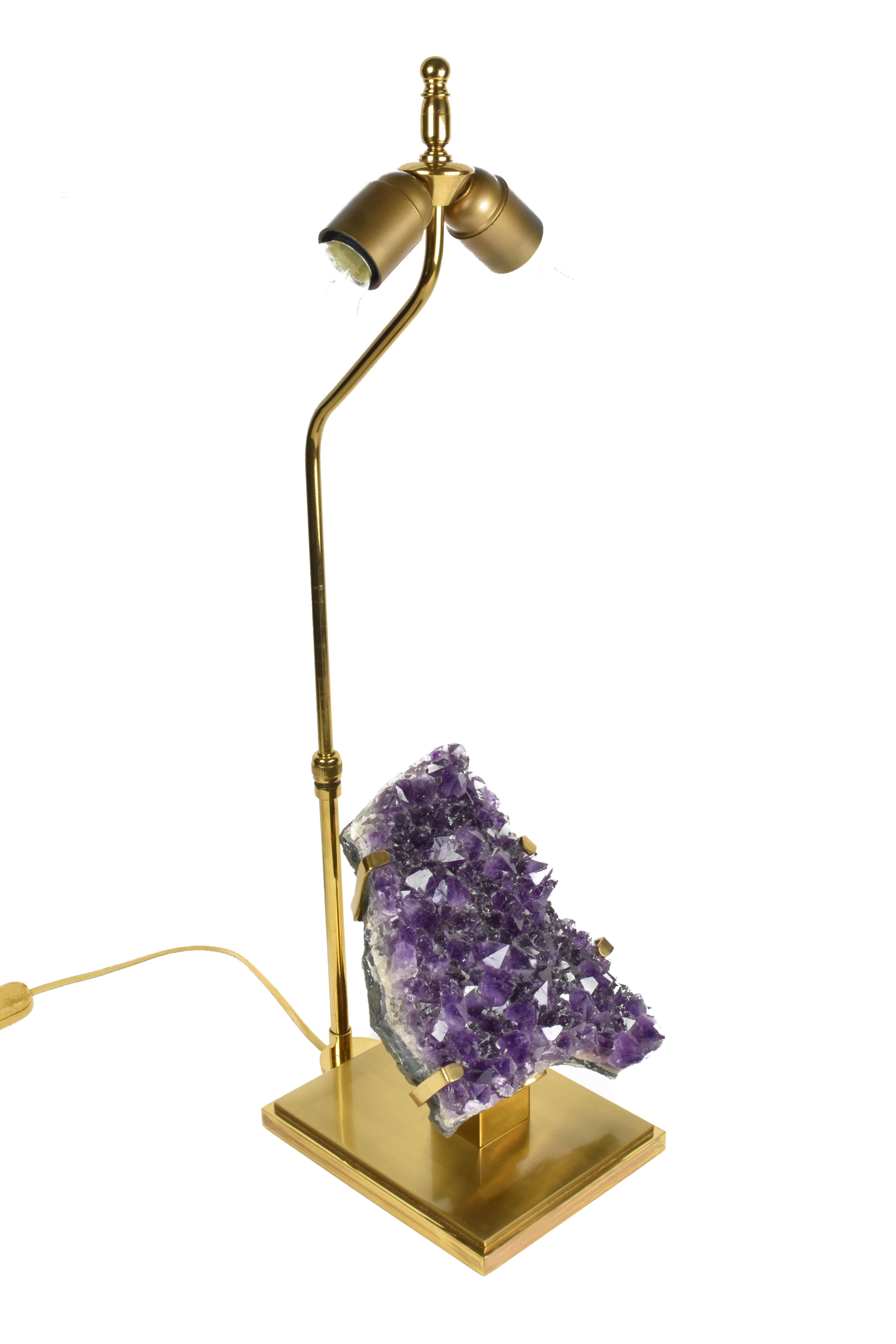 Belgian FINAL SALE Vintage Amethyst & Brass Lamp Attr. to Willy Daro, Mid-Century Modern For Sale