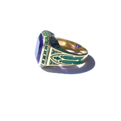 Vintage Amethyst and Cathedral Window Design Green Enamel Gold Ring