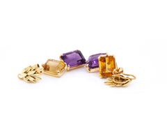 Vintage Amethyst and Citrine 18 Carat Yellow Gold Interchangeable Drop Earrings