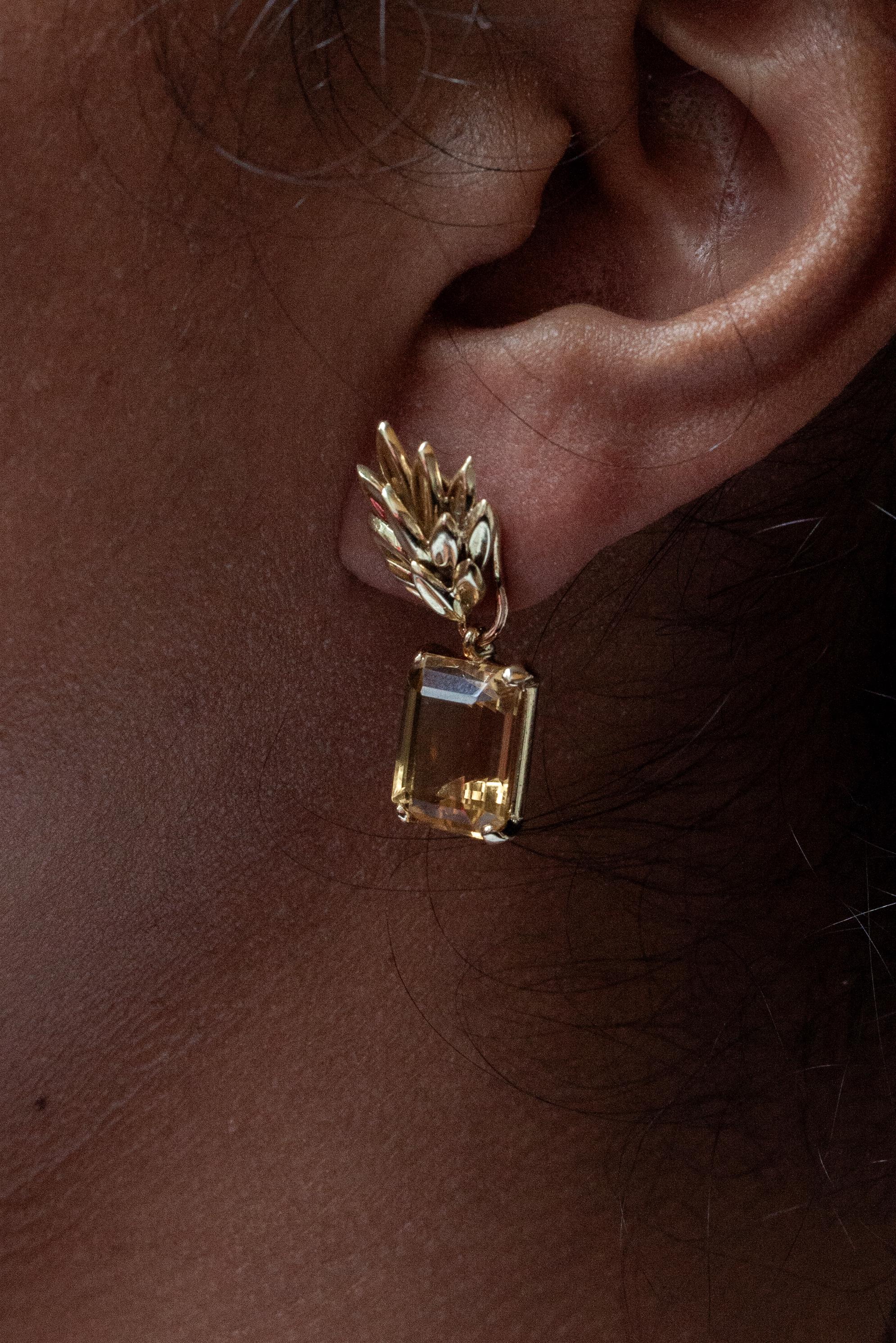 Pendientes de gota intercambiables vintage de amatista y citrino en oro amarillo de 18 quilates Corte esmeralda en venta