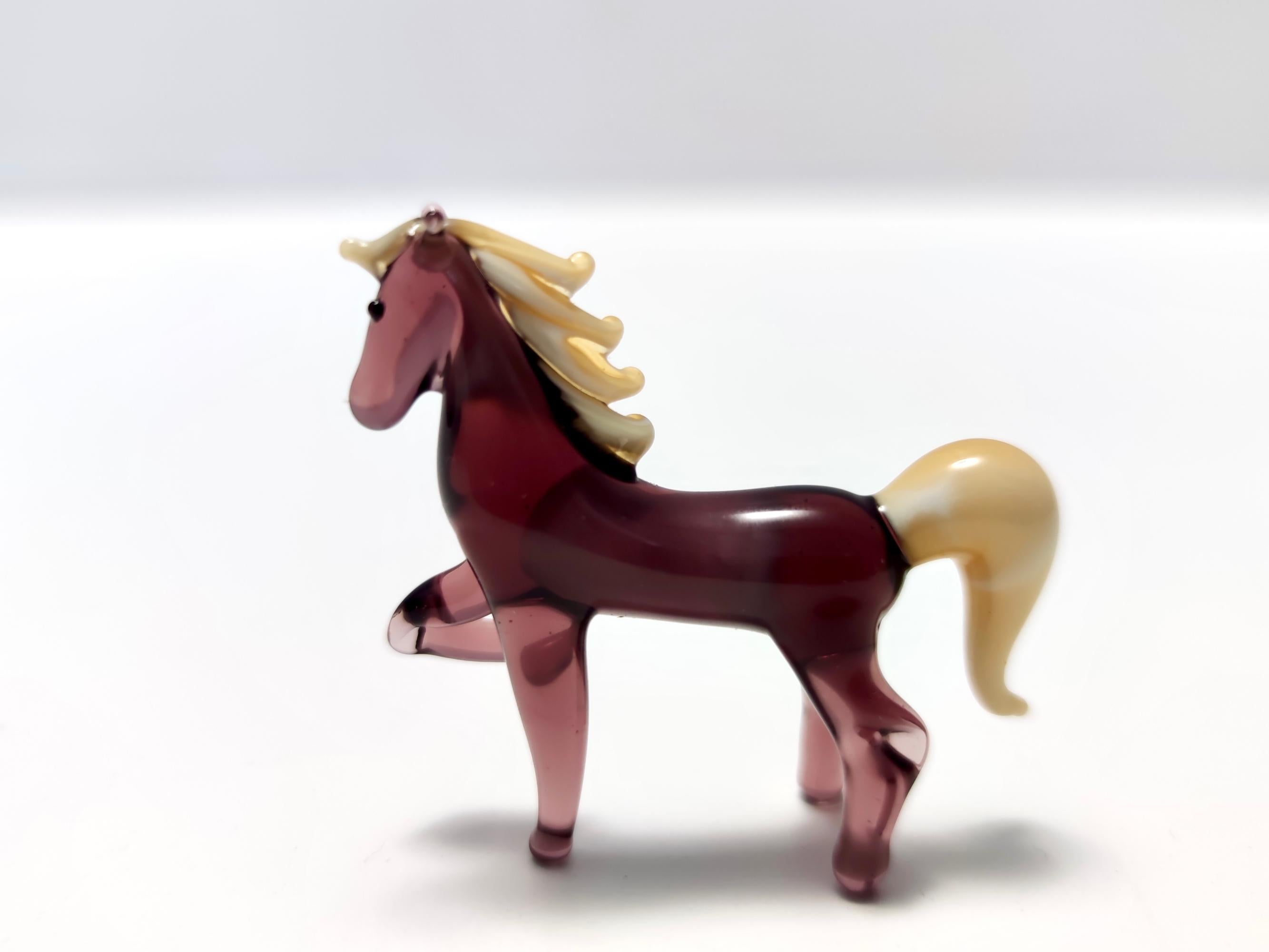 Italian Vintage Amethyst and Cream Murano Glass Miniature Horse, Italy For Sale