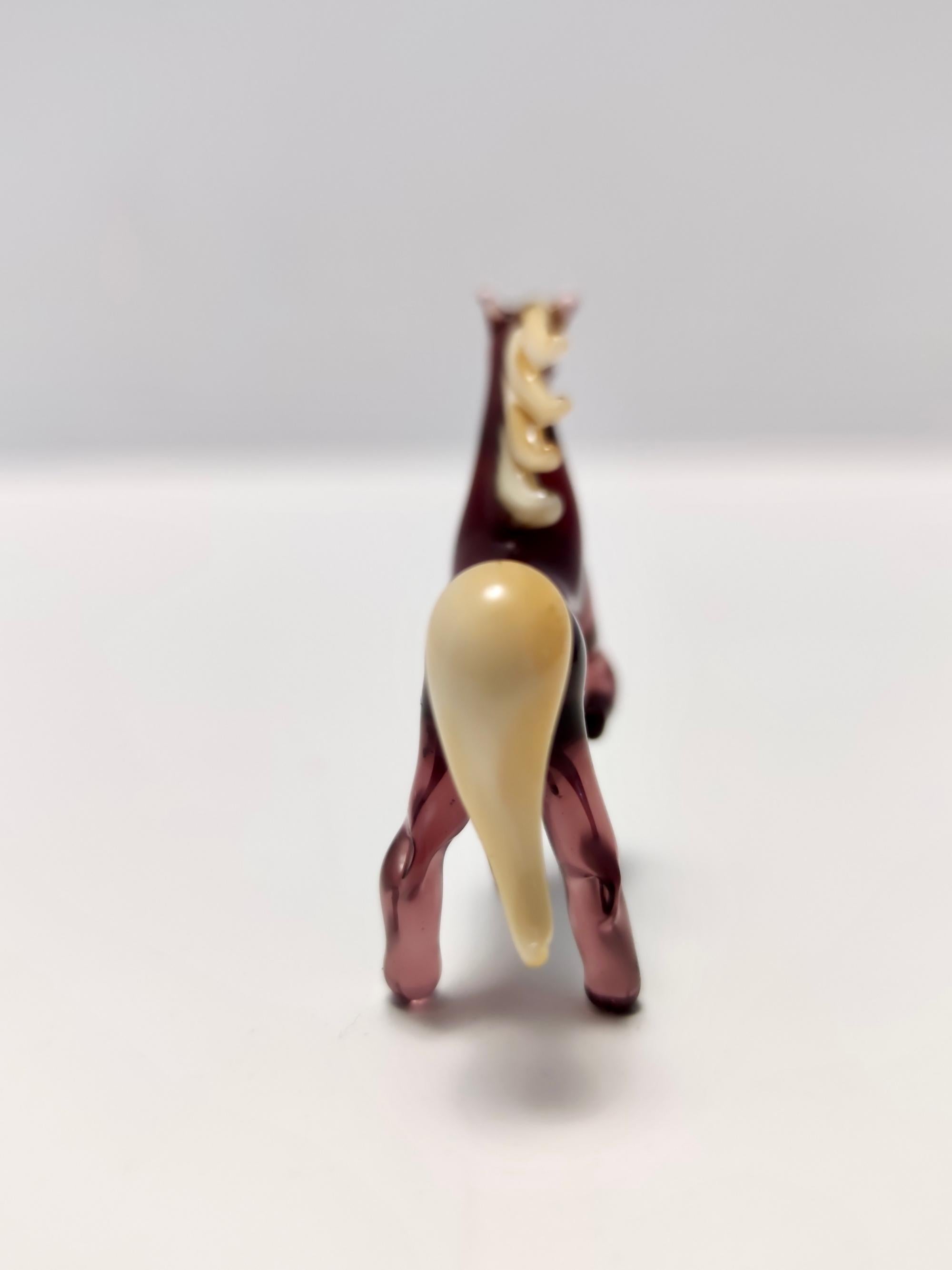 Mid-20th Century Vintage Amethyst and Cream Murano Glass Miniature Horse, Italy For Sale