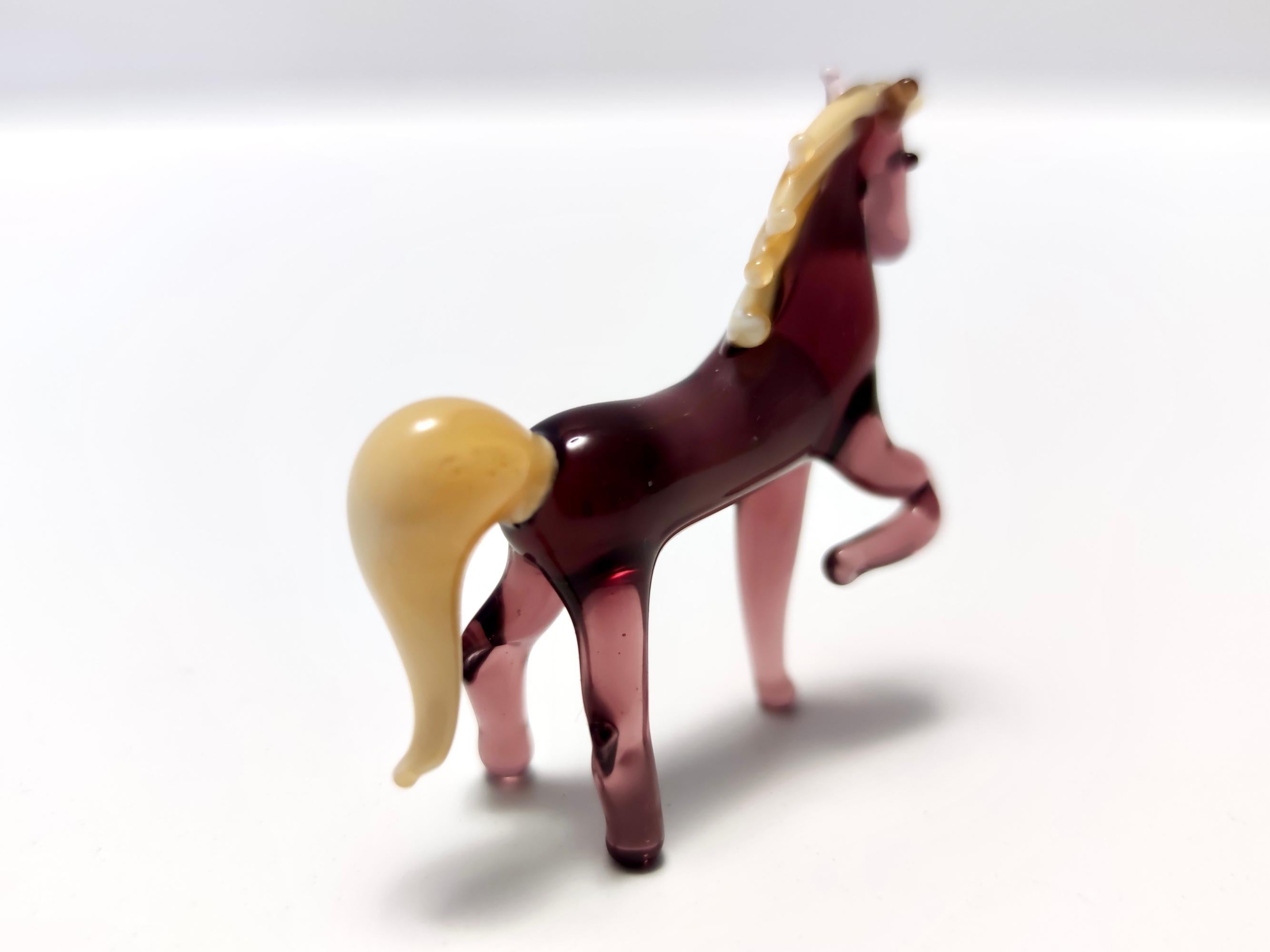 Vintage Amethyst and Cream Murano Glass Miniature Horse, Italy For Sale 1