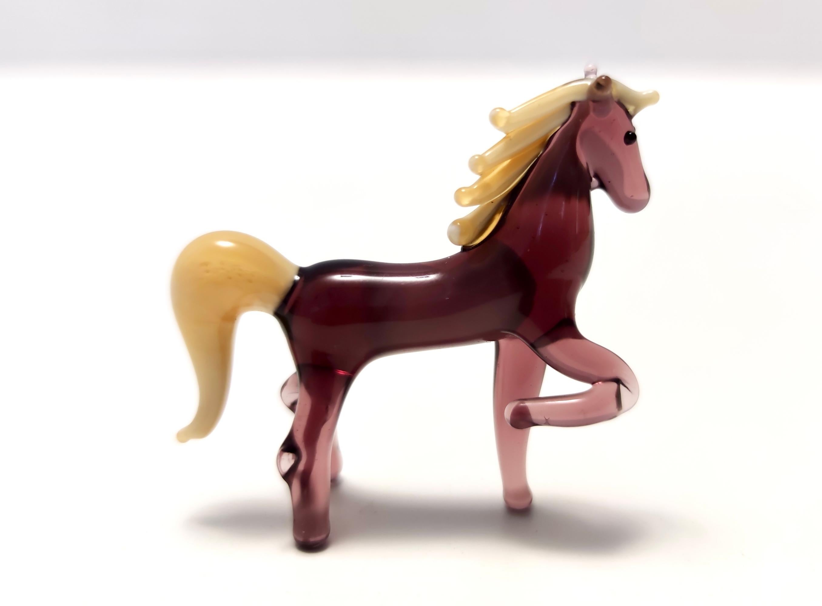 Vintage Amethyst and Cream Murano Glass Miniature Horse, Italy For Sale 2
