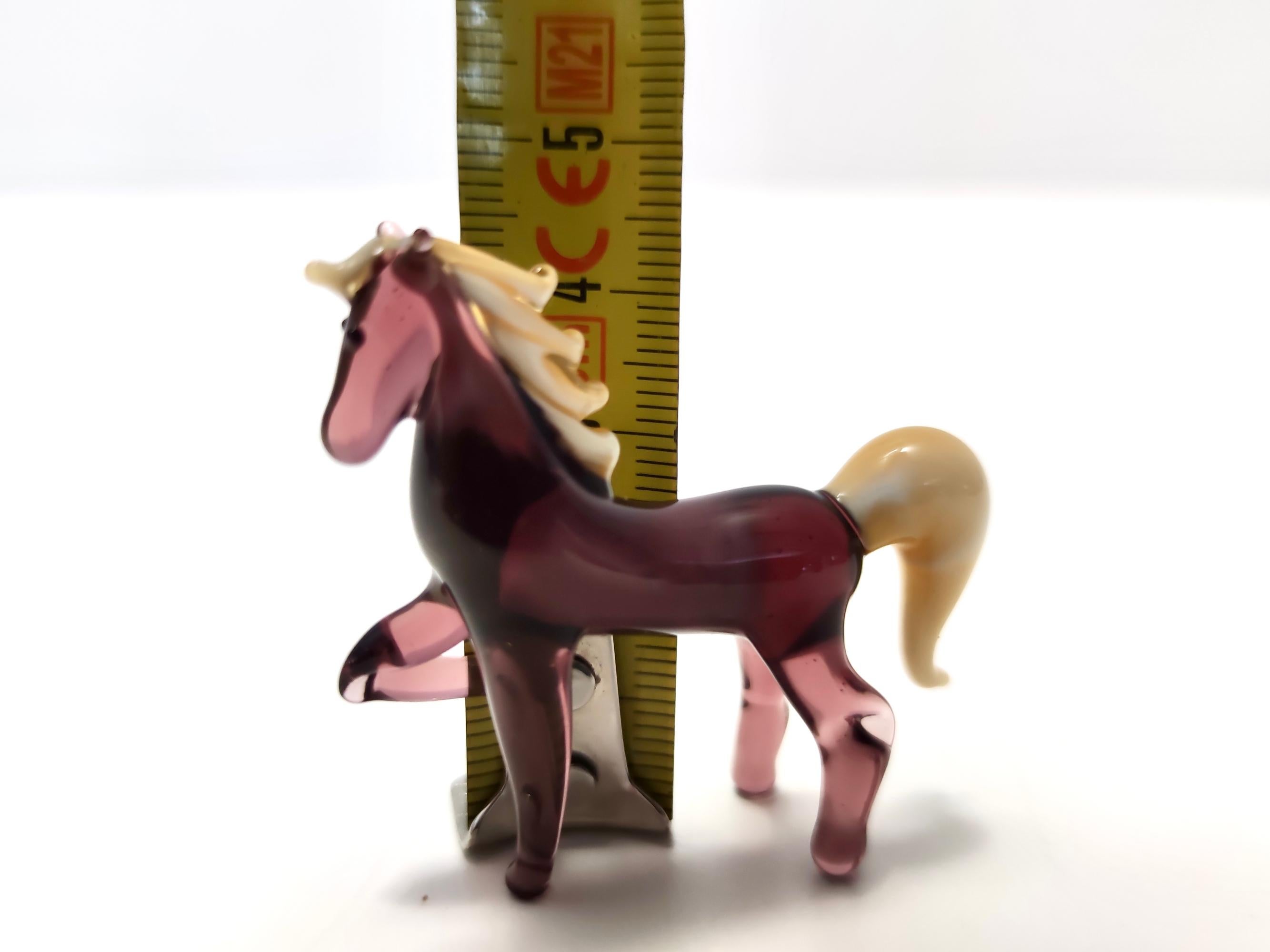 Vintage Amethyst and Cream Murano Glass Miniature Horse, Italy For Sale 3
