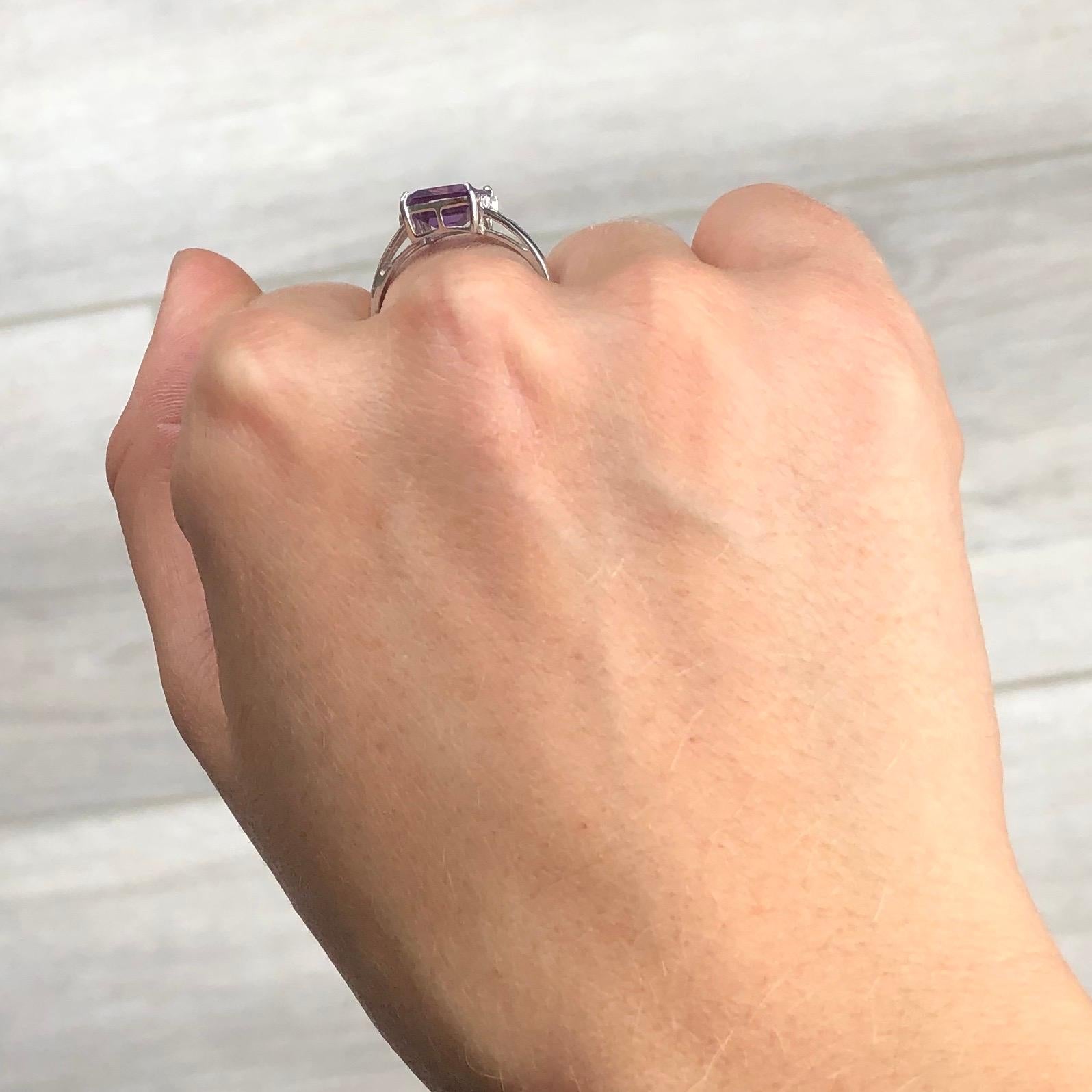 Vintage Amethyst and Diamond 14 Carat White Gold Ring In Excellent Condition In Chipping Campden, GB